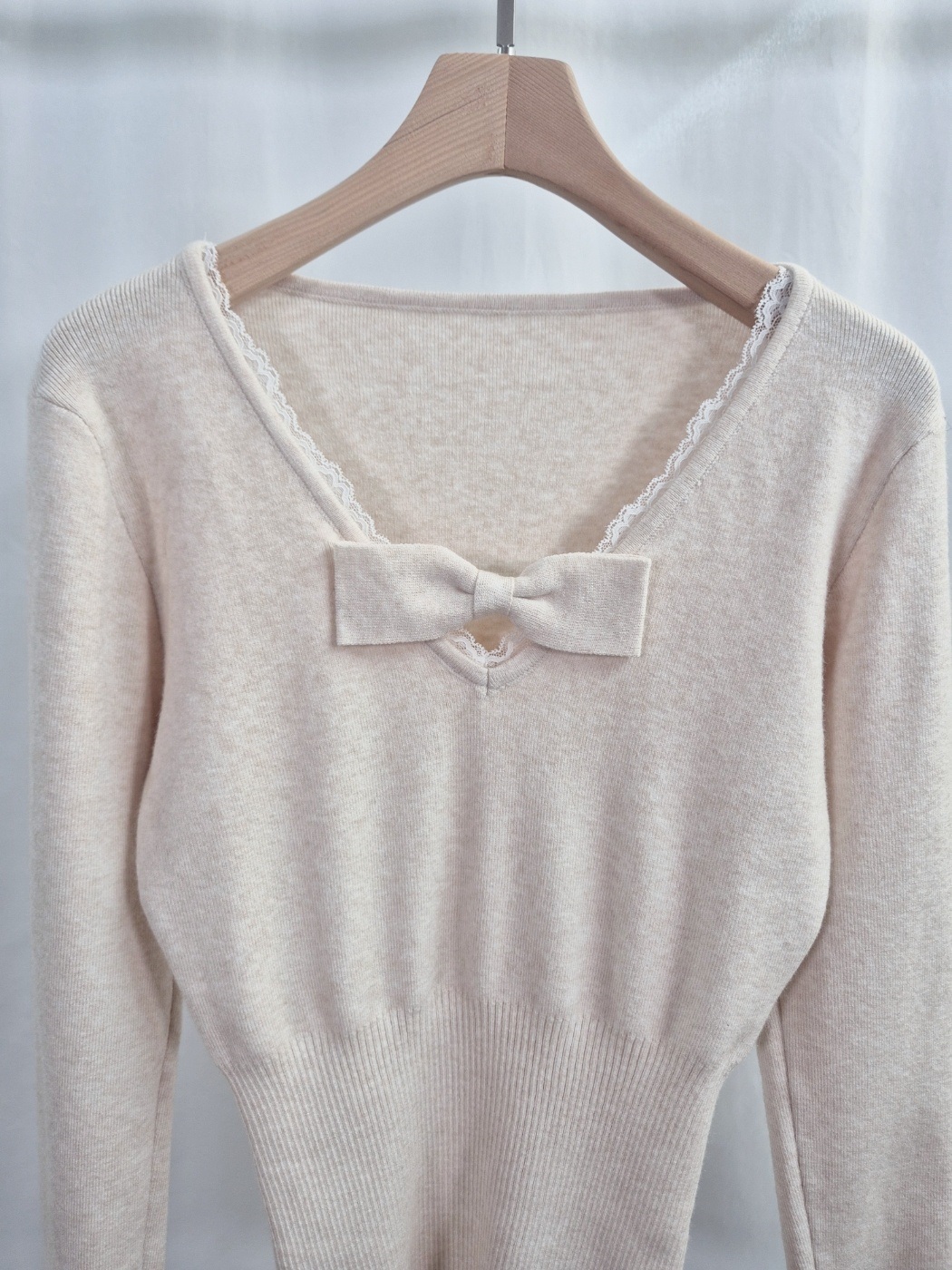 レースリボンVネックフリルレイヤード風ニット | 詳細画像13