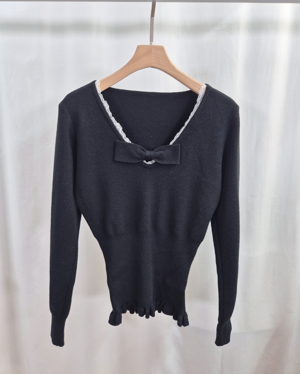 レースリボンVネックフリルレイヤード風ニット | 詳細画像14