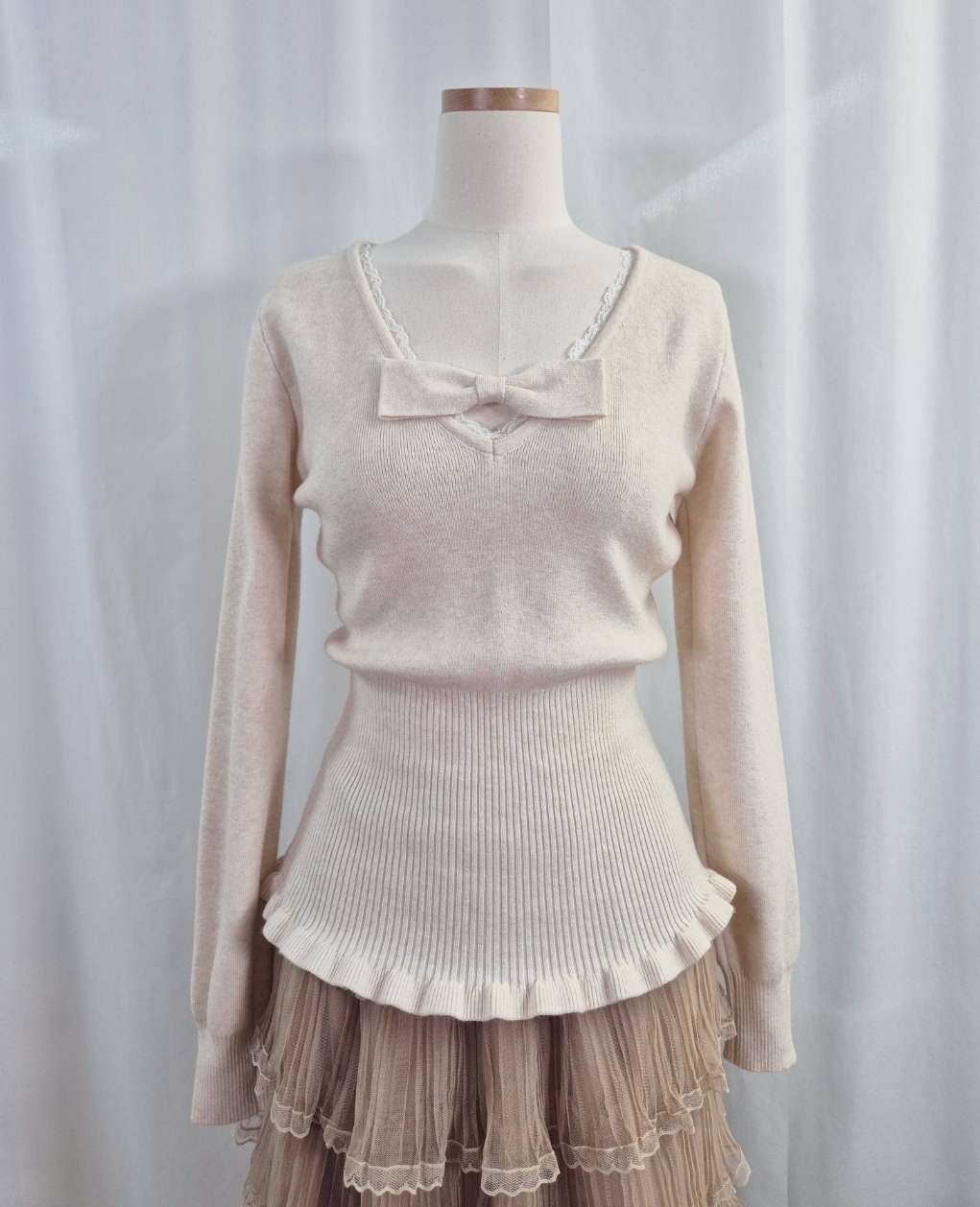 レースリボンVネックフリルレイヤード風ニット | 詳細画像17