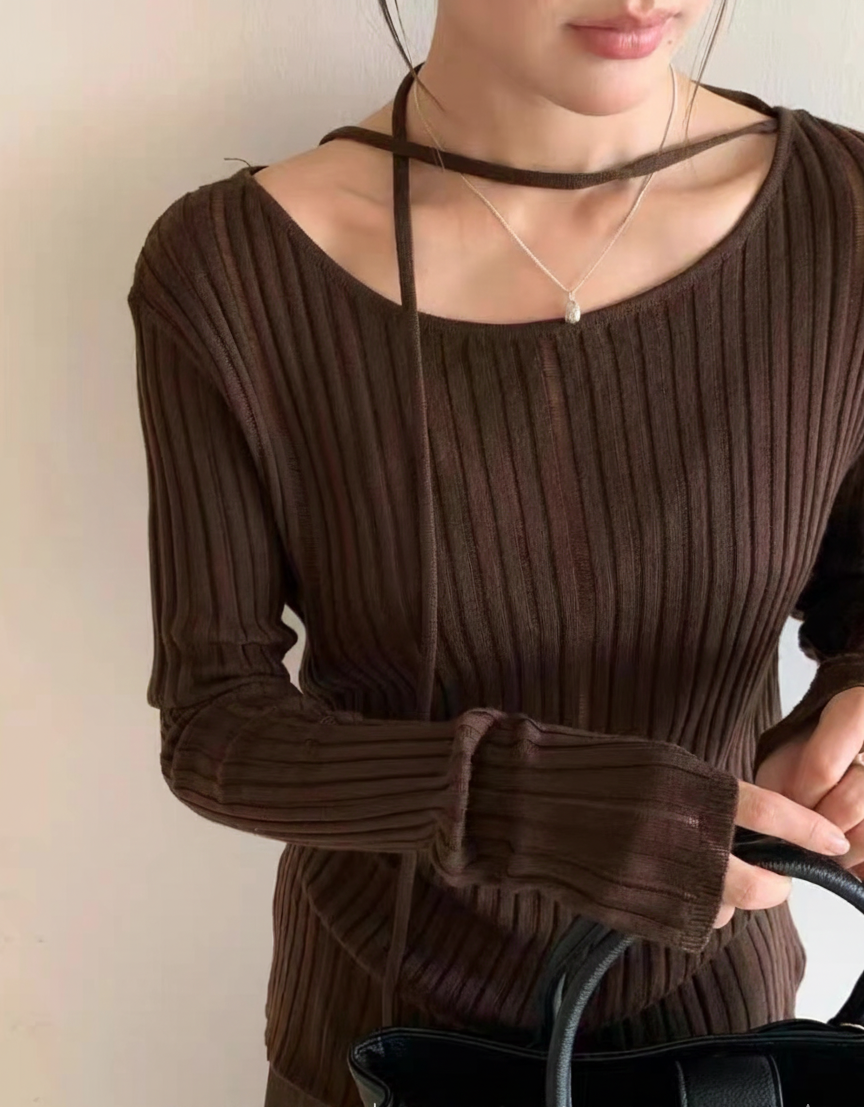 リブストラップラウンドネックスリム長袖ニット | 詳細画像4