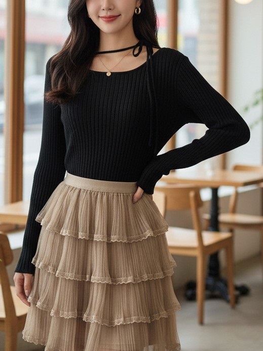 リブストラップラウンドネックスリム長袖ニット | 詳細画像5