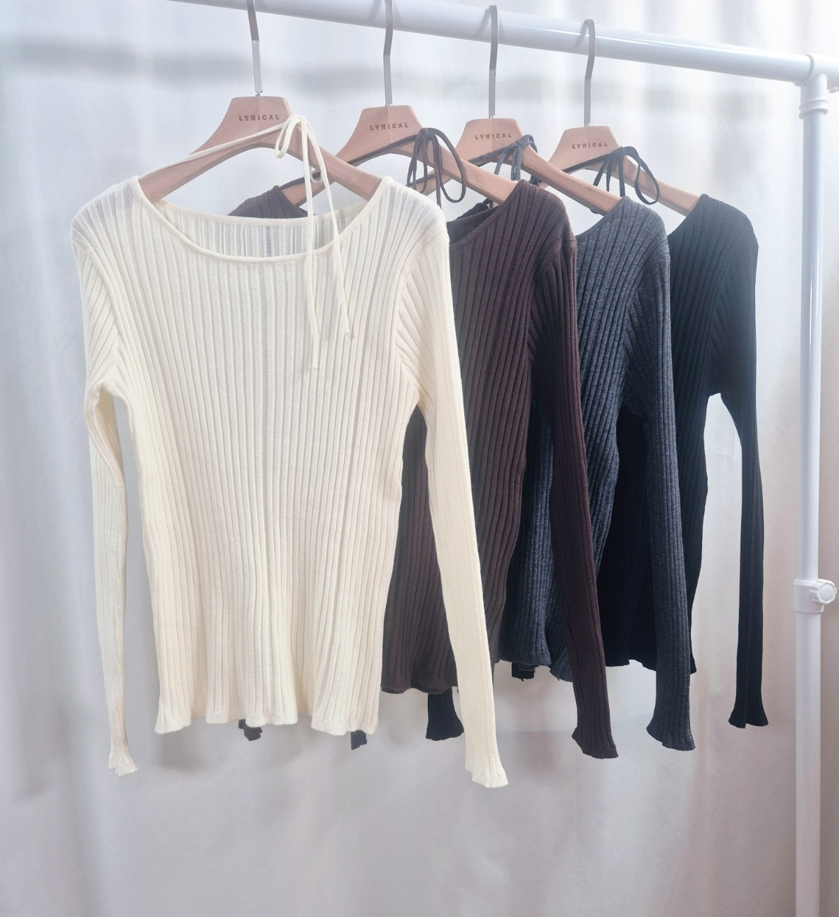 リブストラップラウンドネックスリム長袖ニット | 詳細画像13