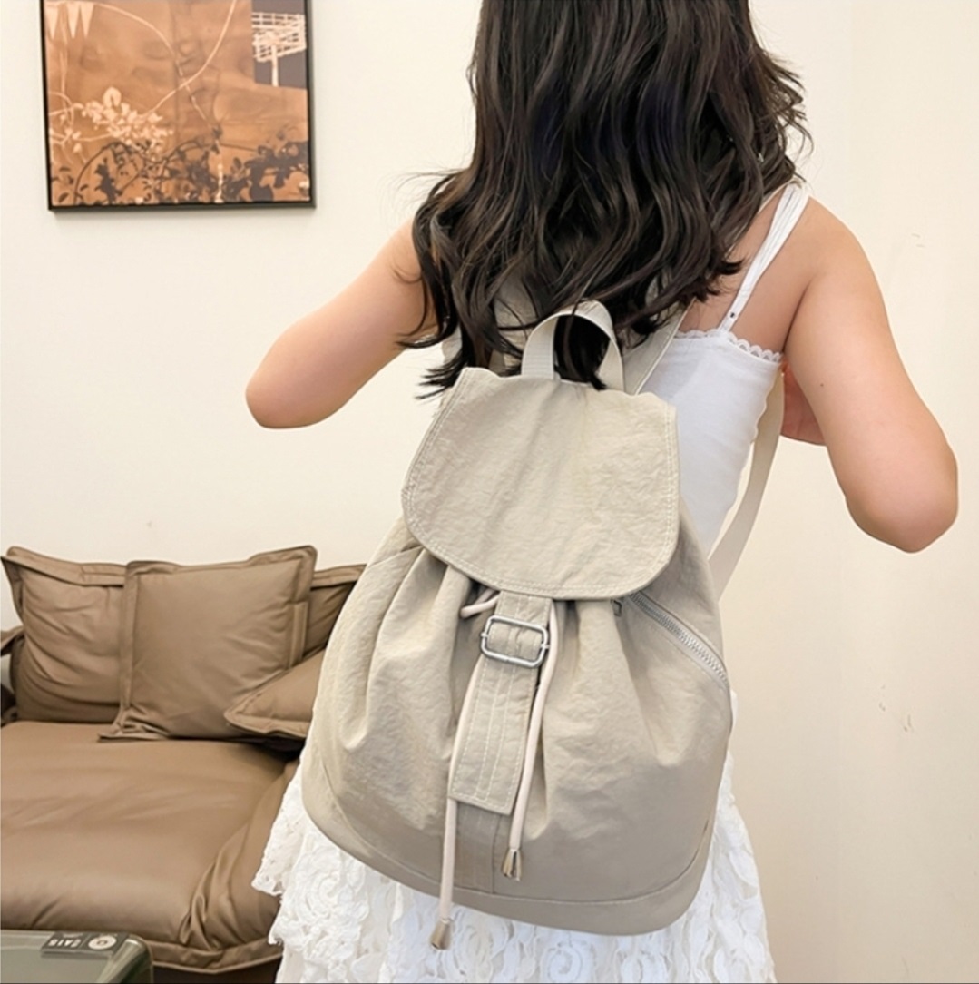 コットンドローストリングタック無地バックパック | 詳細画像3