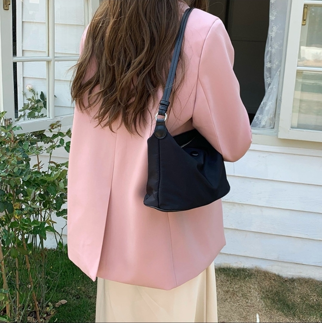 ジップアップバックルDリング無地ショルダーバッグ | 詳細画像3