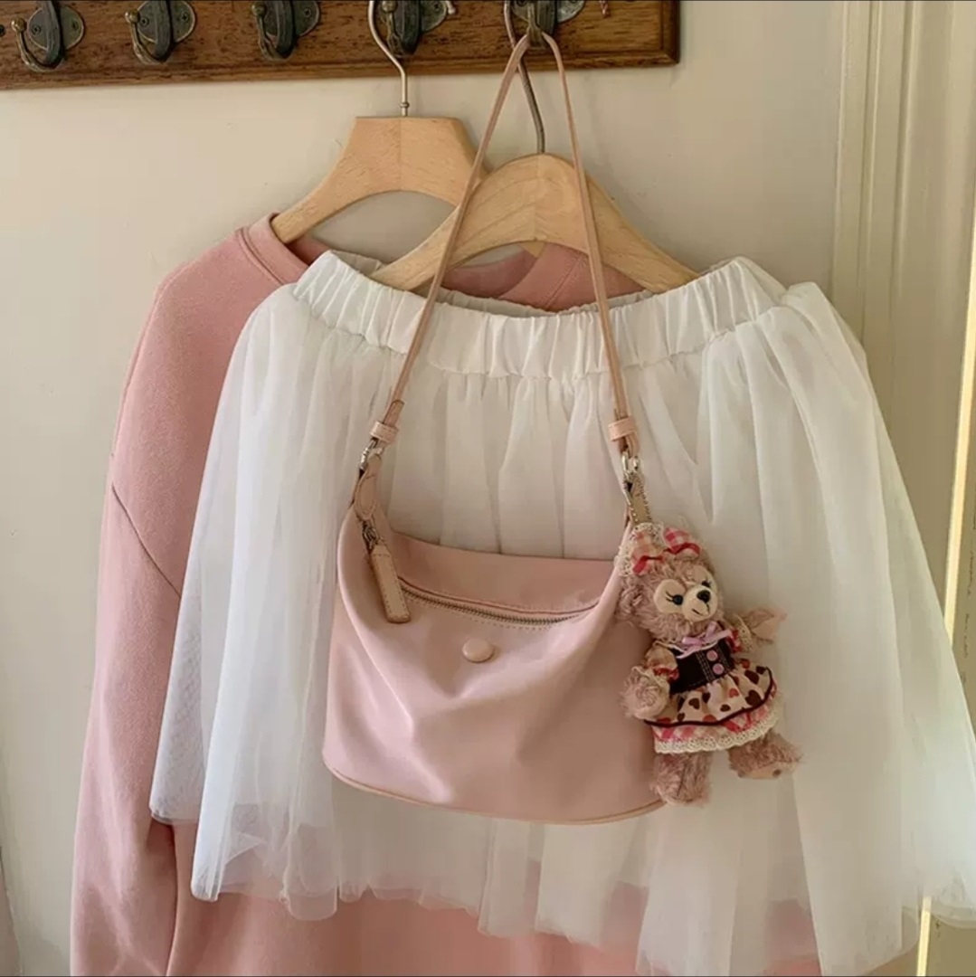 ジップアップバックルDリング無地ショルダーバッグ | 詳細画像12