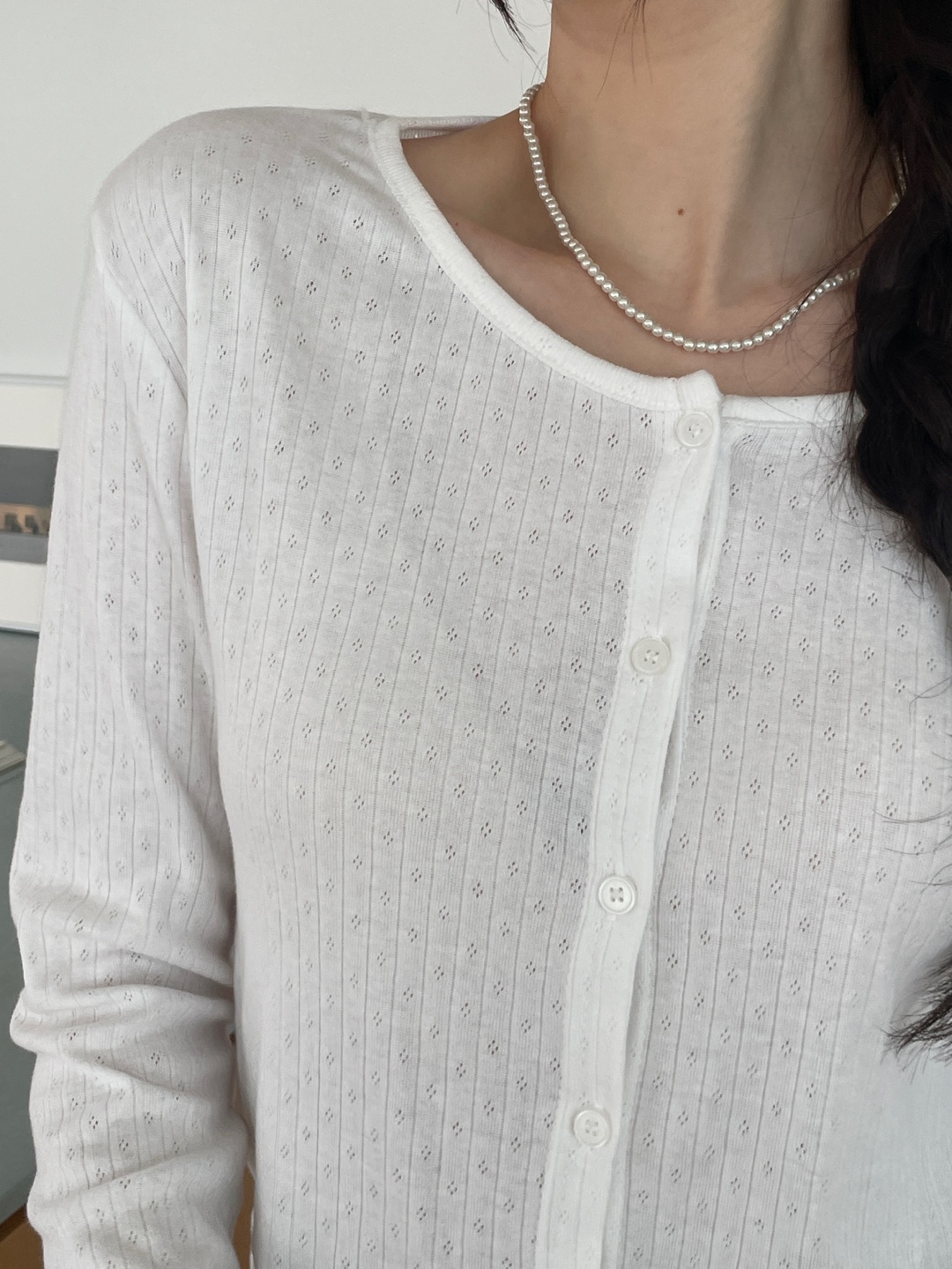 リブボタンラウンドネックルーズ長袖セミクロップドカーディガン | 詳細画像7