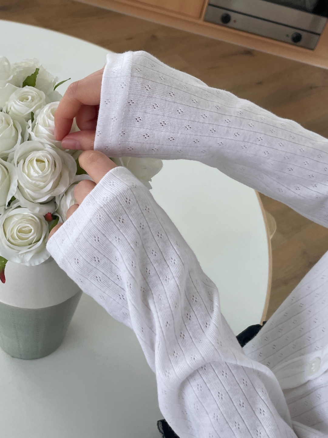 リブボタンラウンドネックルーズ長袖セミクロップドカーディガン | 詳細画像9