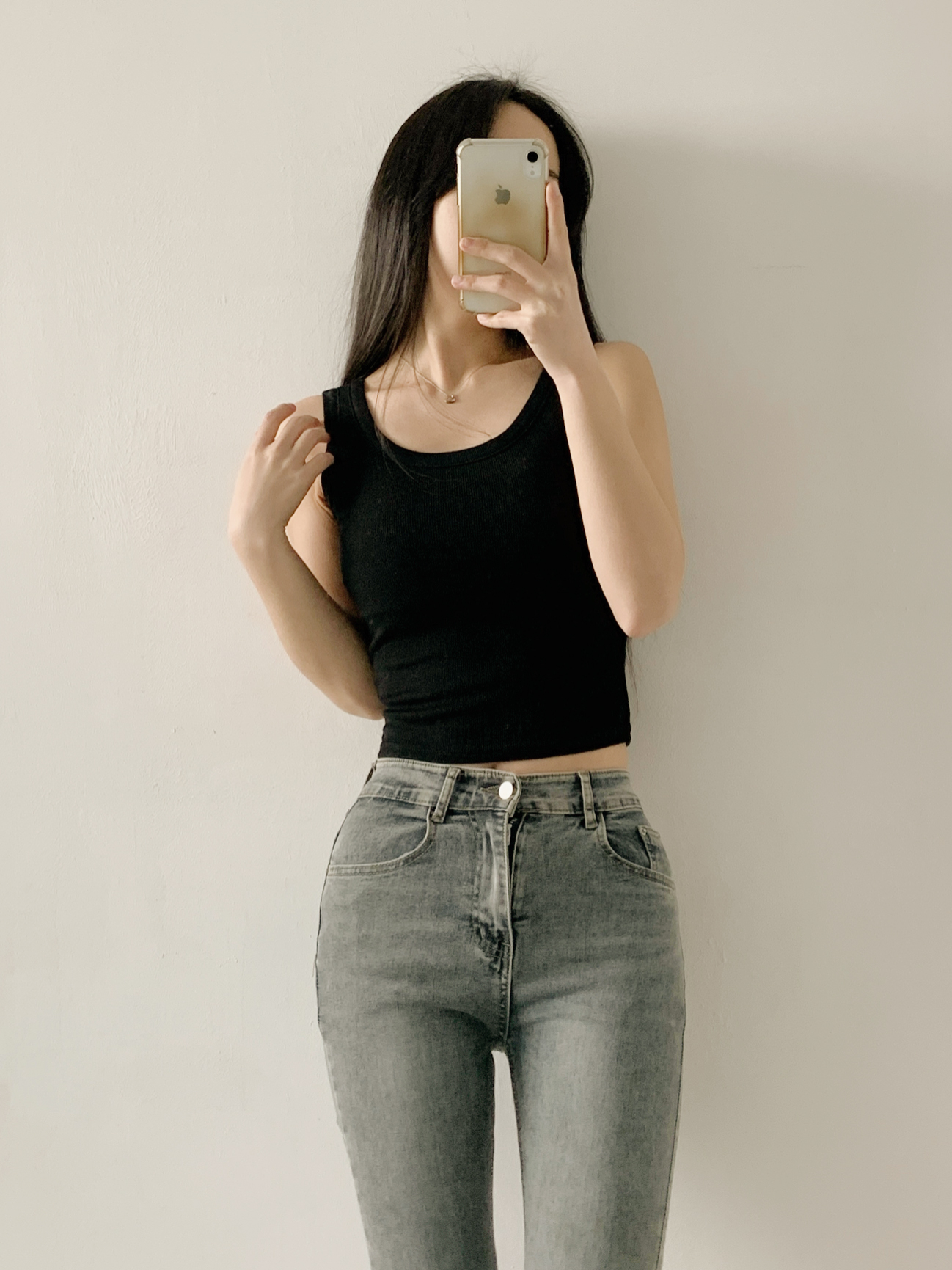 リブUネックカップスリムセミクロップド無地ノースリーブ | 詳細画像3