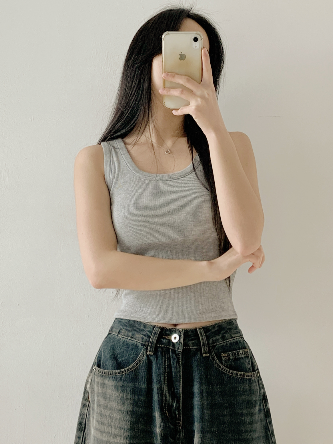 リブUネックカップスリムセミクロップド無地ノースリーブ | 詳細画像8