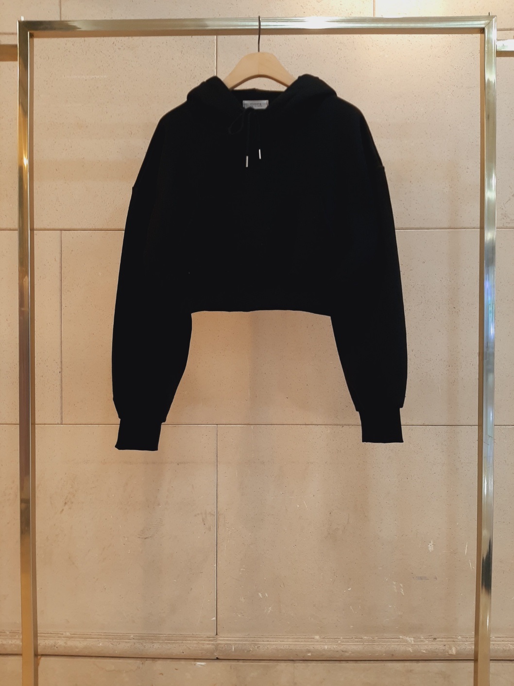 フードドローストリングクロップドルーズ長袖無地パーカー | 詳細画像14