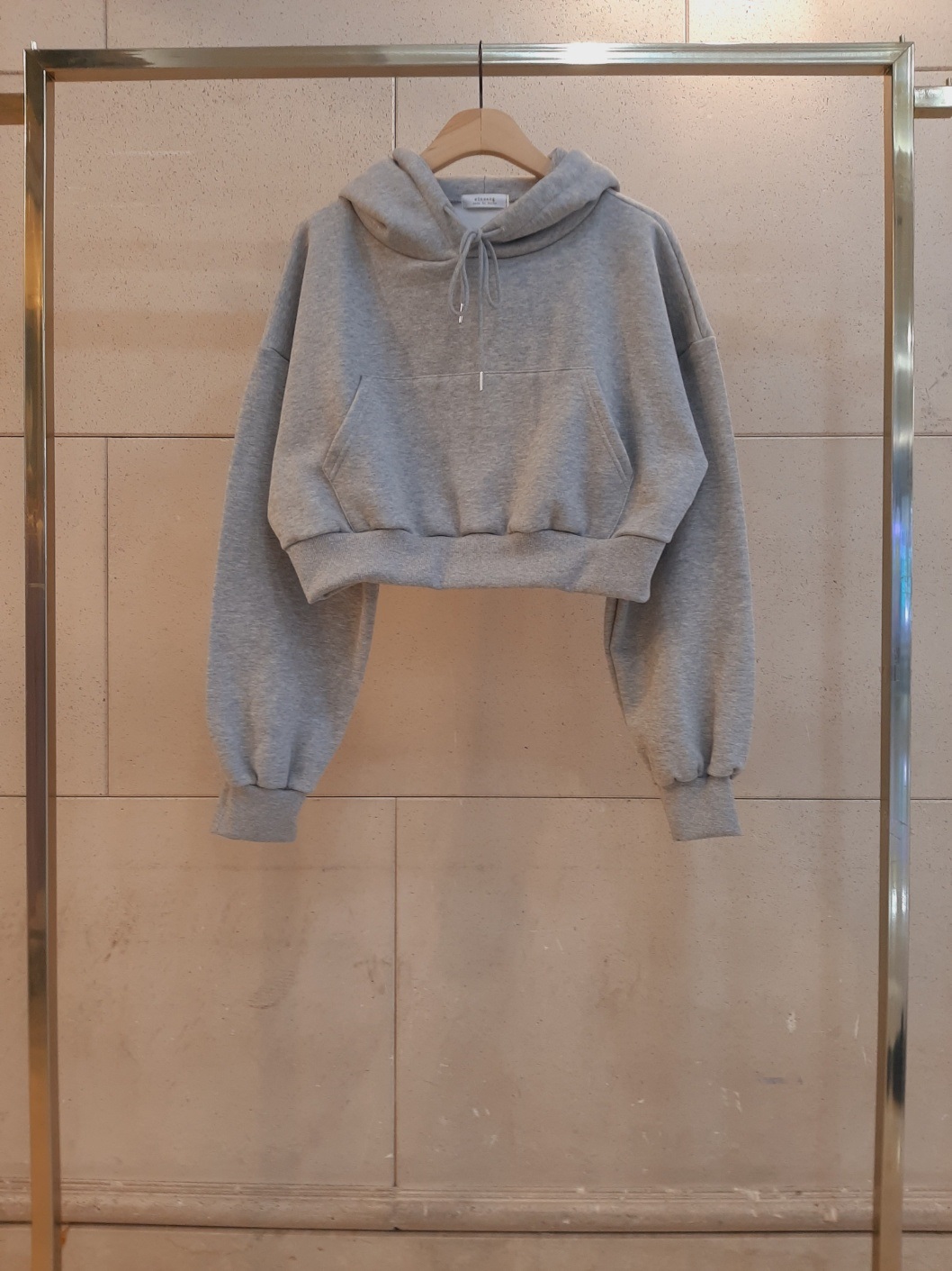 フードドローストリングクロップドルーズ長袖無地パーカー | 詳細画像15