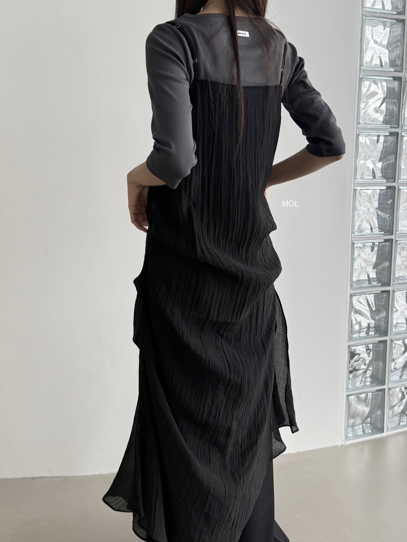 コットンボートネック7分袖長袖セミクロップド無地Tシャツ | 詳細画像6