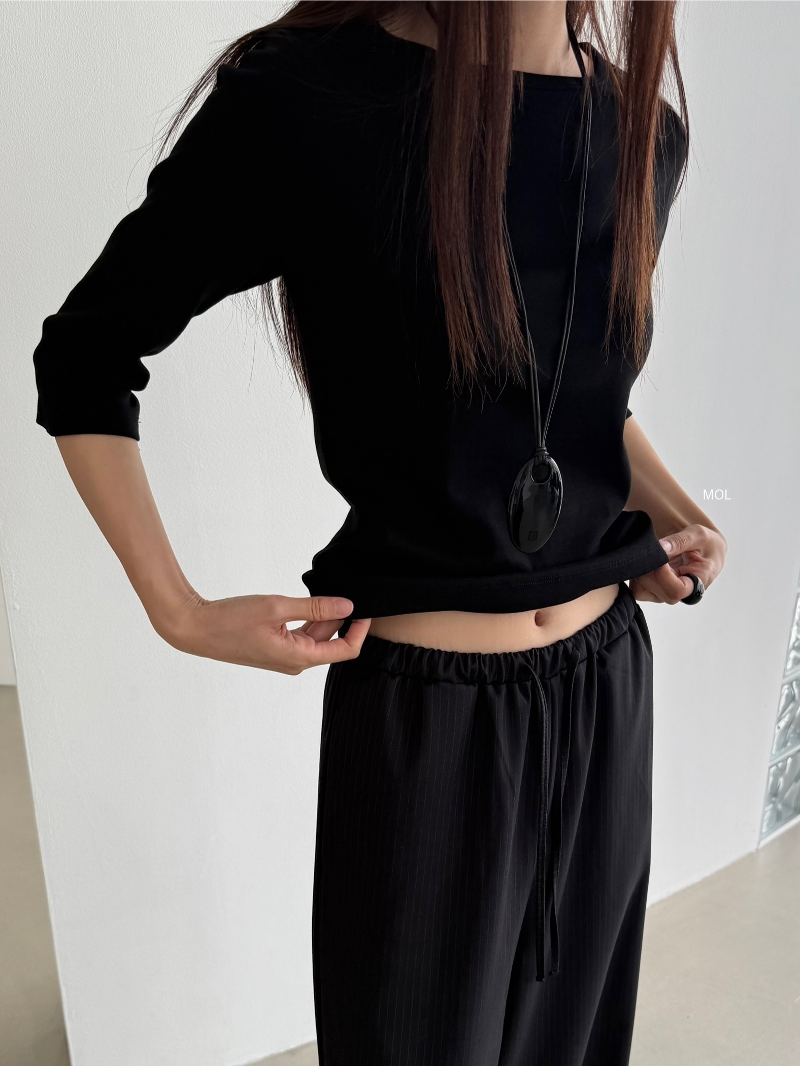 コットンボートネック7分袖長袖セミクロップド無地Tシャツ | 詳細画像20