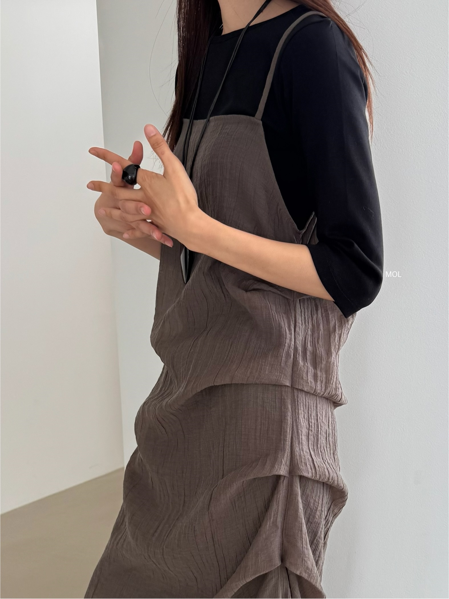 コットンボートネック7分袖長袖セミクロップド無地Tシャツ | 詳細画像22