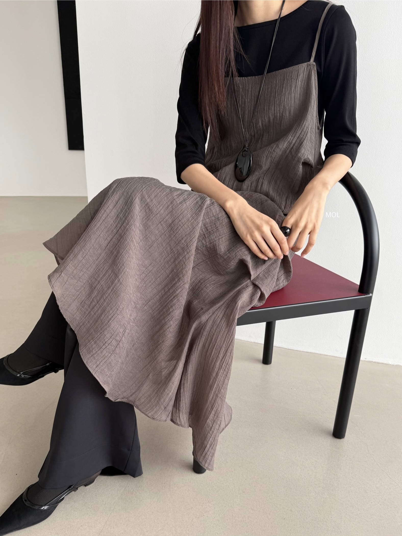 コットンボートネック7分袖長袖セミクロップド無地Tシャツ | 詳細画像23