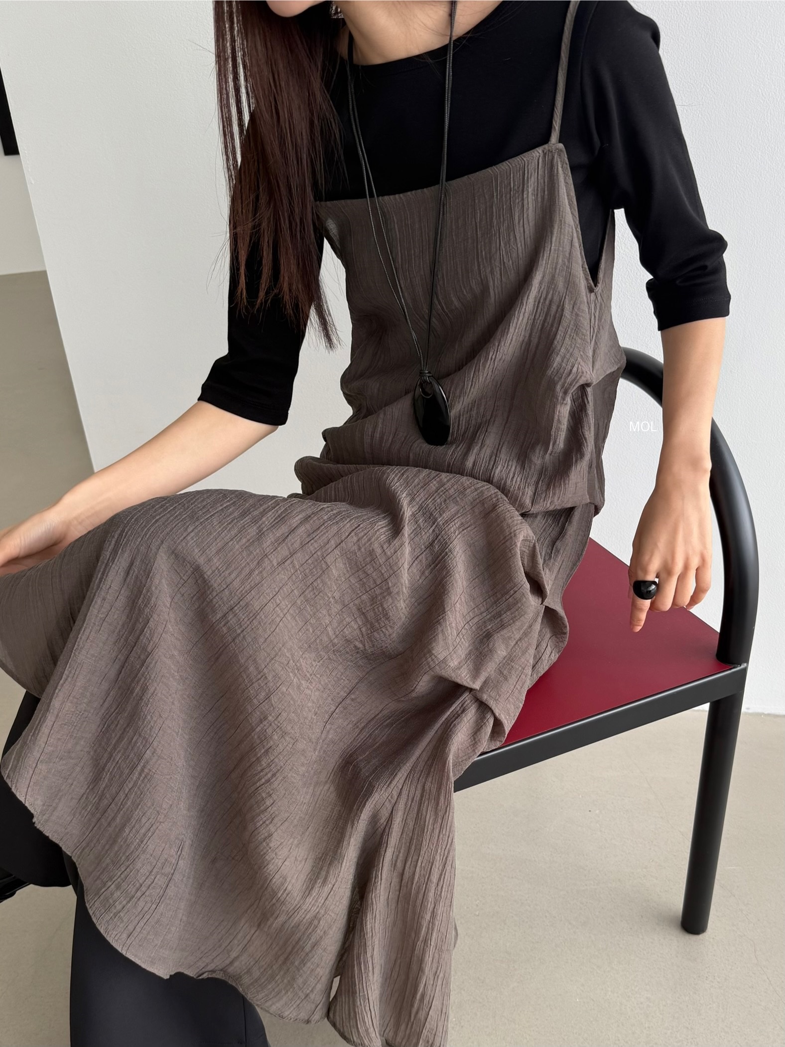 コットンボートネック7分袖長袖セミクロップド無地Tシャツ | 詳細画像24