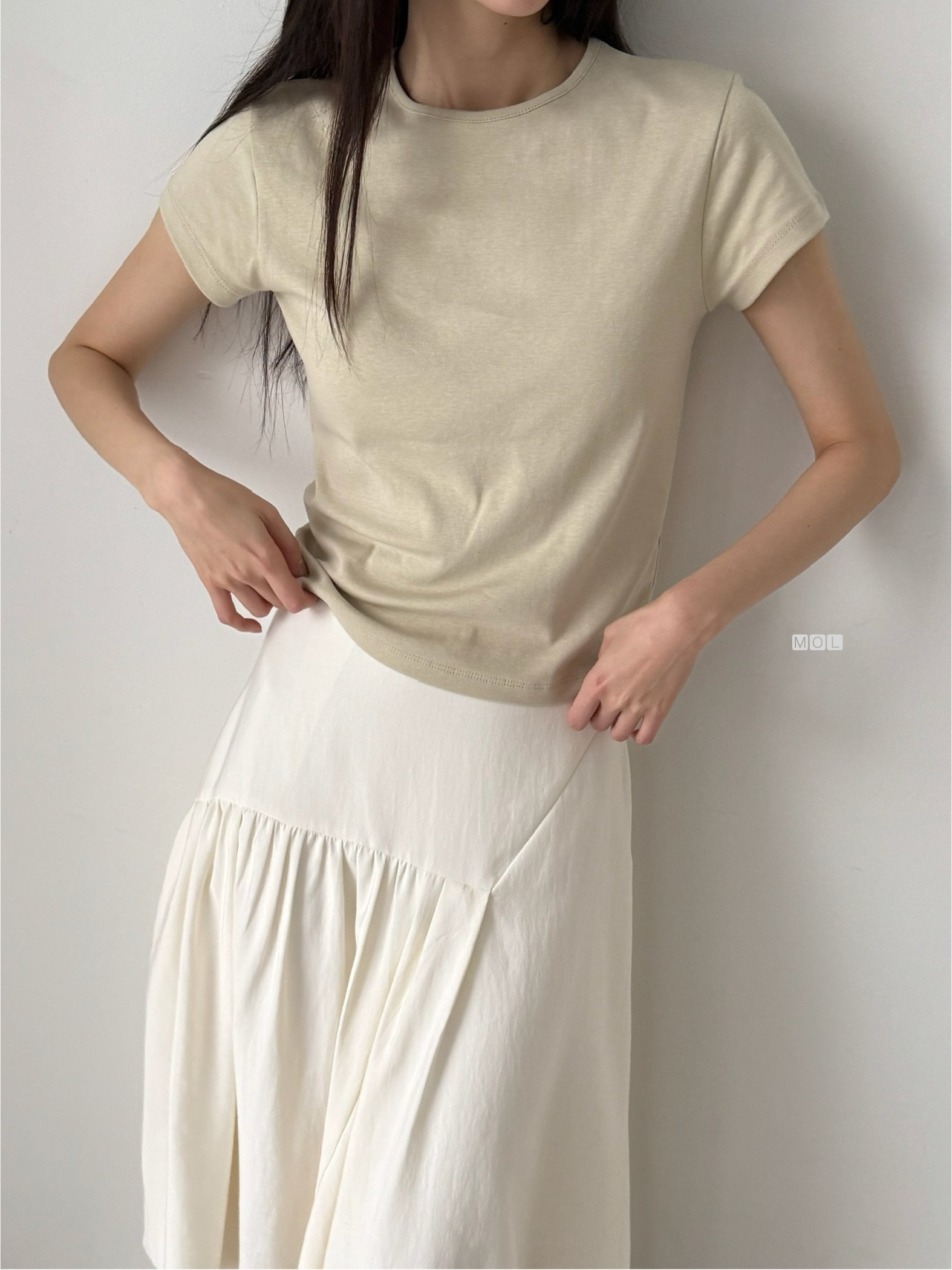 バックゴムロングアンバランスギャザーフレア無地スカート | 詳細画像20