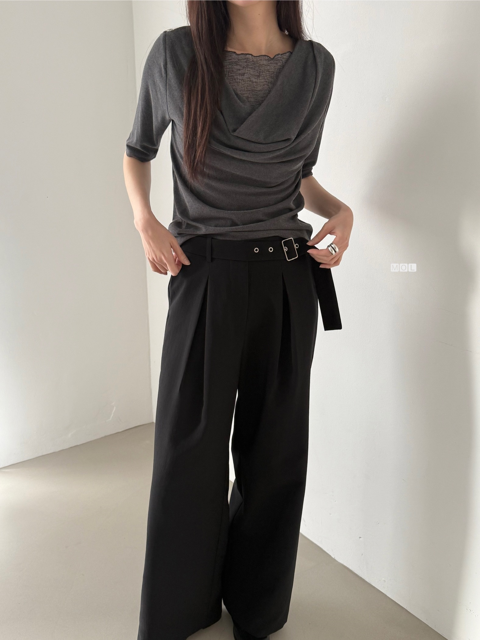 チュールコンビドレープレイヤード風ルーズ半袖ギャザーTシャツ | 詳細画像6