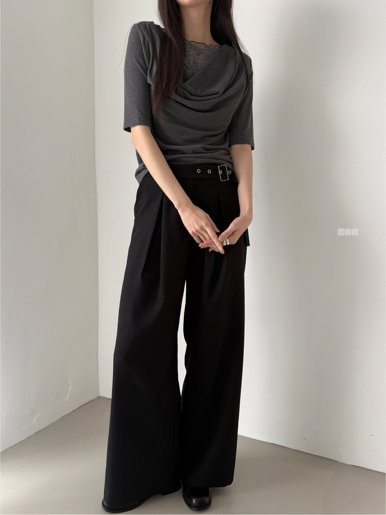 チュールコンビドレープレイヤード風ルーズ半袖ギャザーTシャツ | 詳細画像10