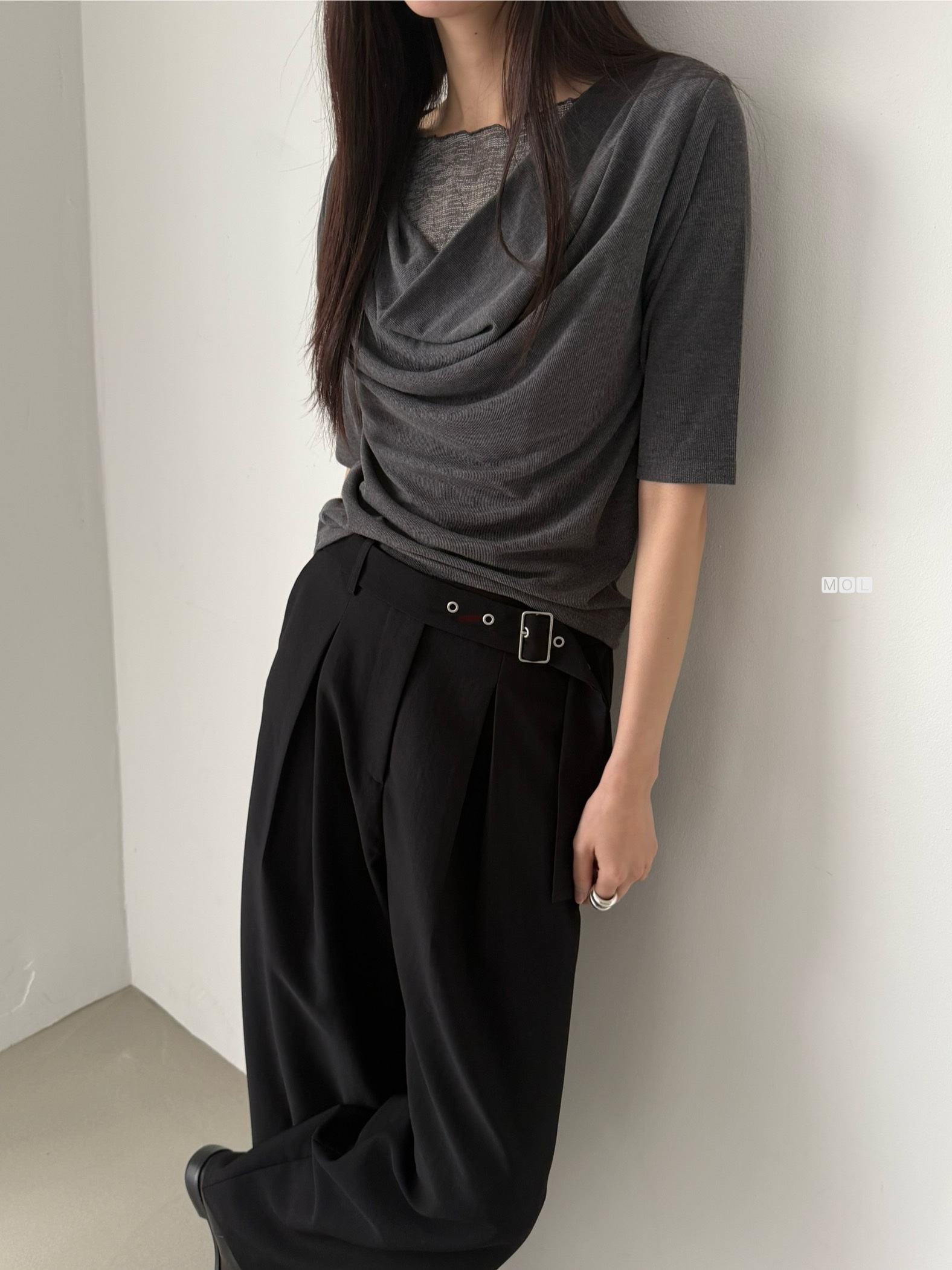 チュールコンビドレープレイヤード風ルーズ半袖ギャザーTシャツ | 詳細画像11