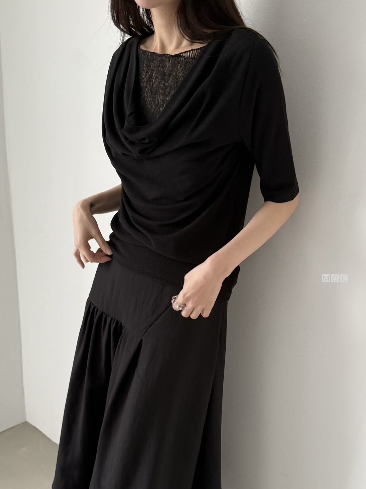 チュールコンビドレープレイヤード風ルーズ半袖ギャザーTシャツ | 詳細画像13