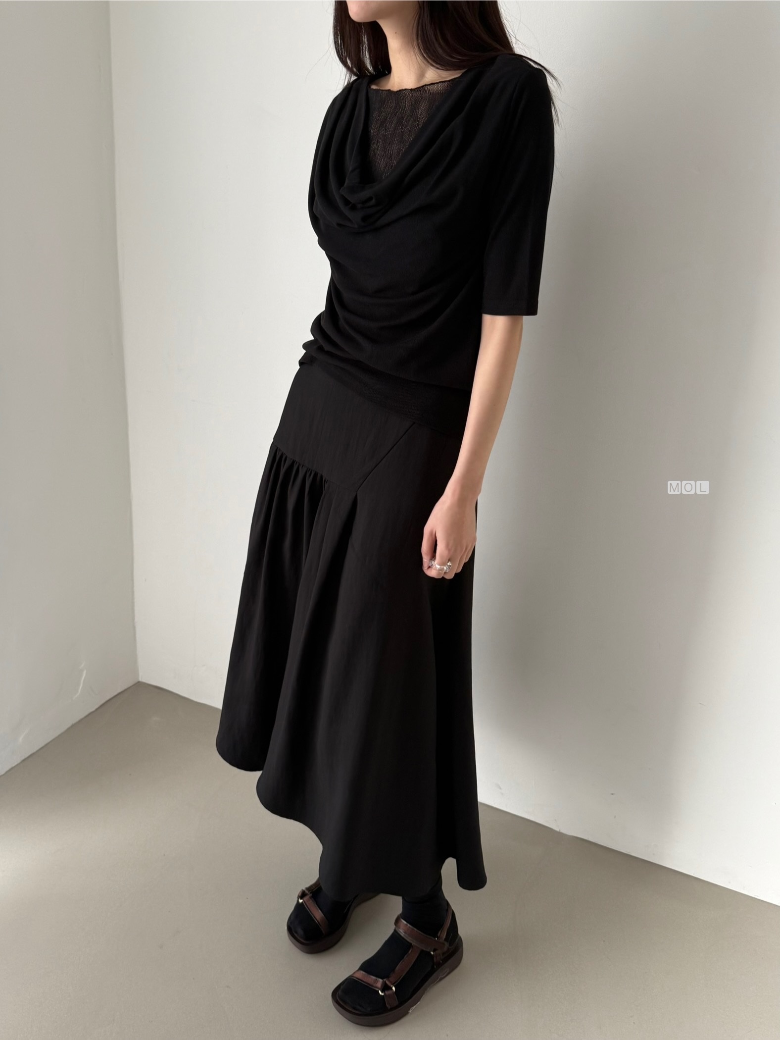 チュールコンビドレープレイヤード風ルーズ半袖ギャザーTシャツ | 詳細画像14