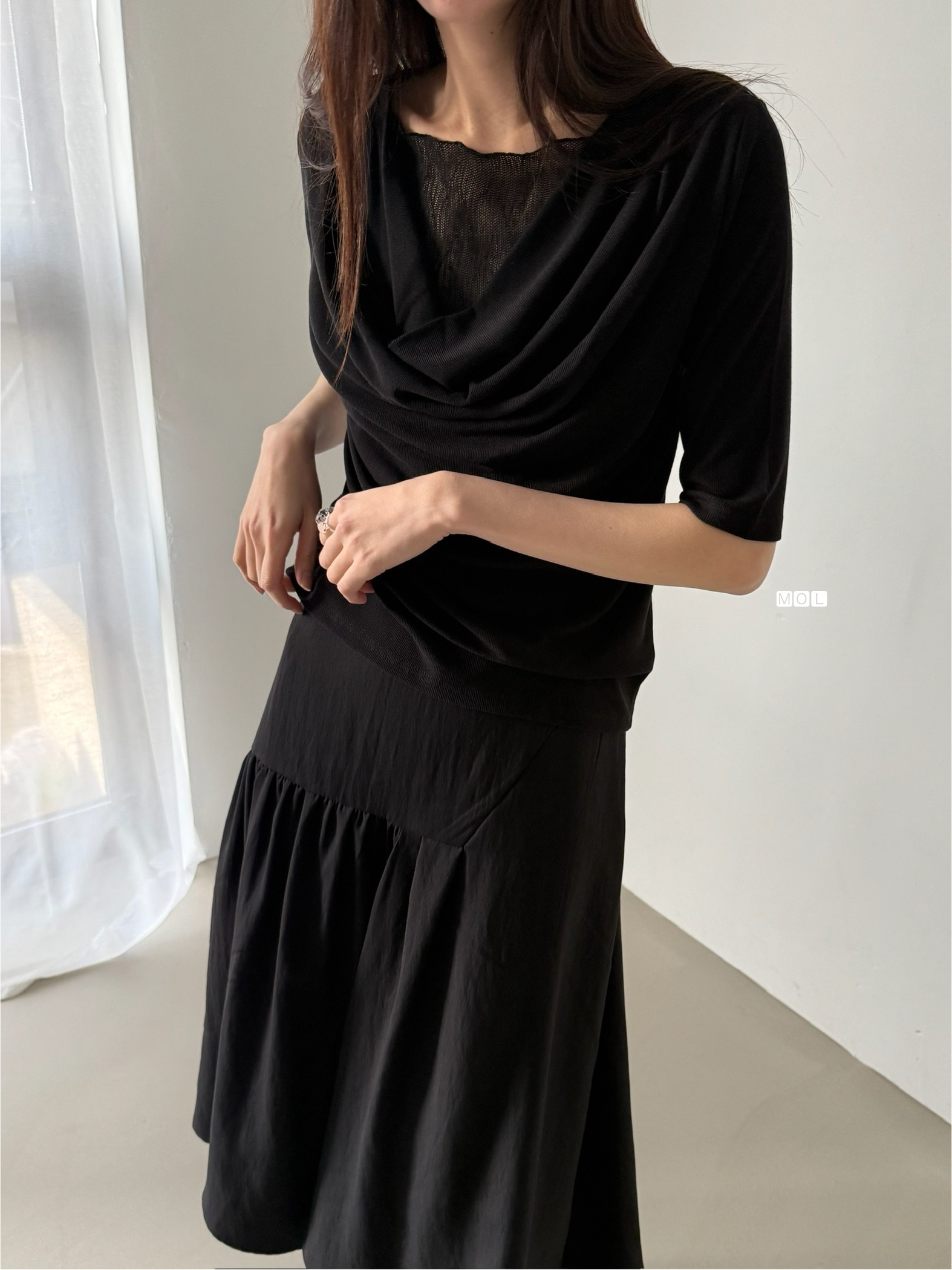 チュールコンビドレープレイヤード風ルーズ半袖ギャザーTシャツ | 詳細画像16