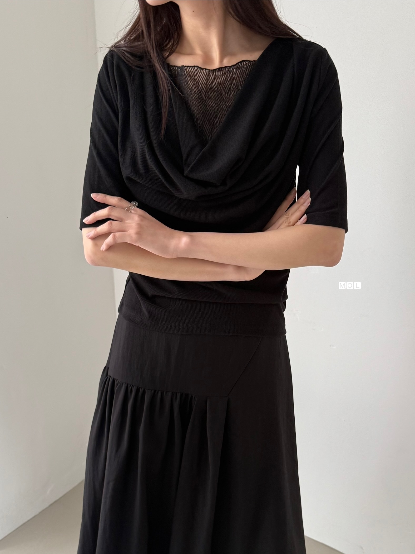 チュールコンビドレープレイヤード風ルーズ半袖ギャザーTシャツ | 詳細画像17