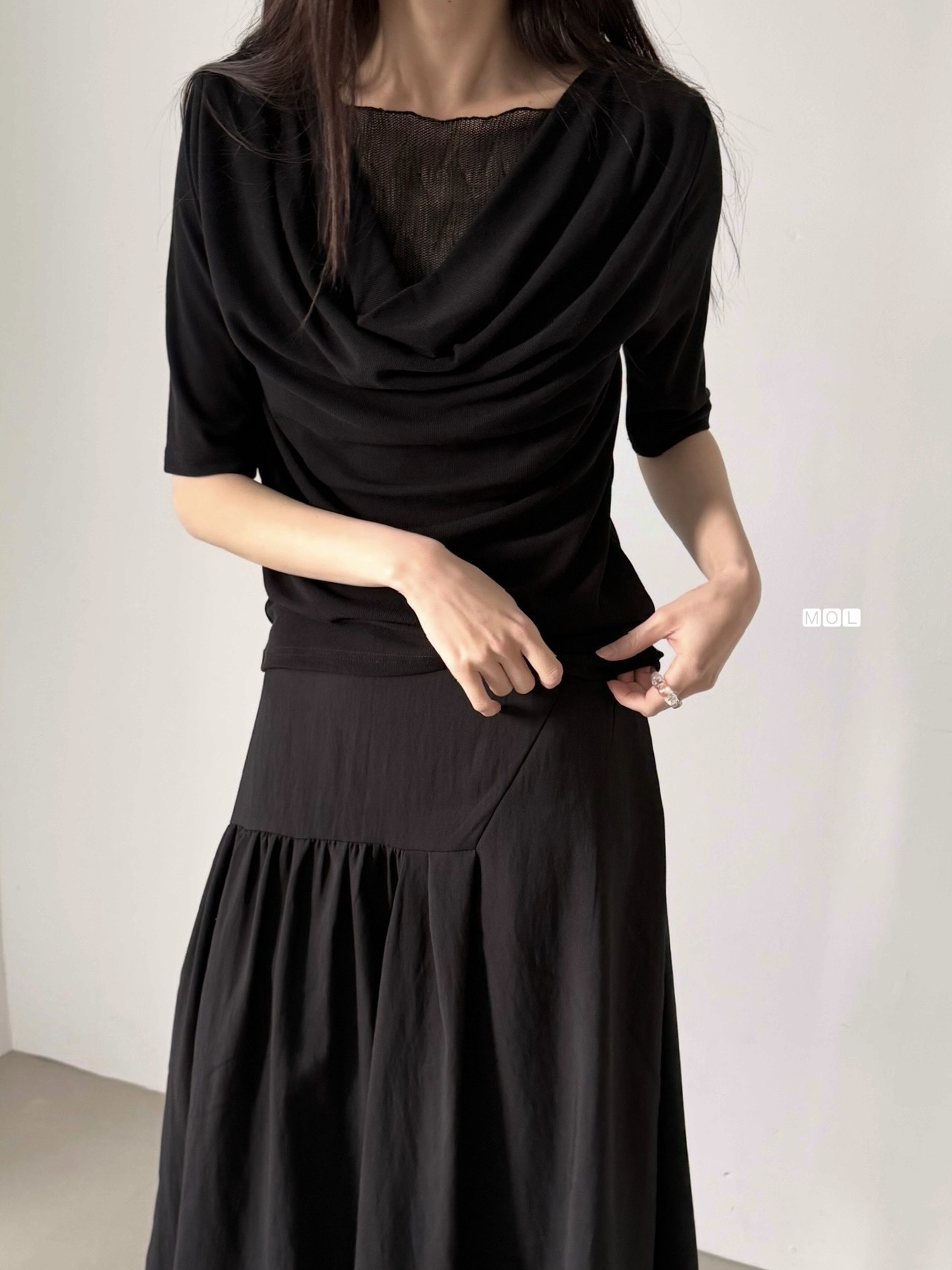 チュールコンビドレープレイヤード風ルーズ半袖ギャザーTシャツ | 詳細画像18