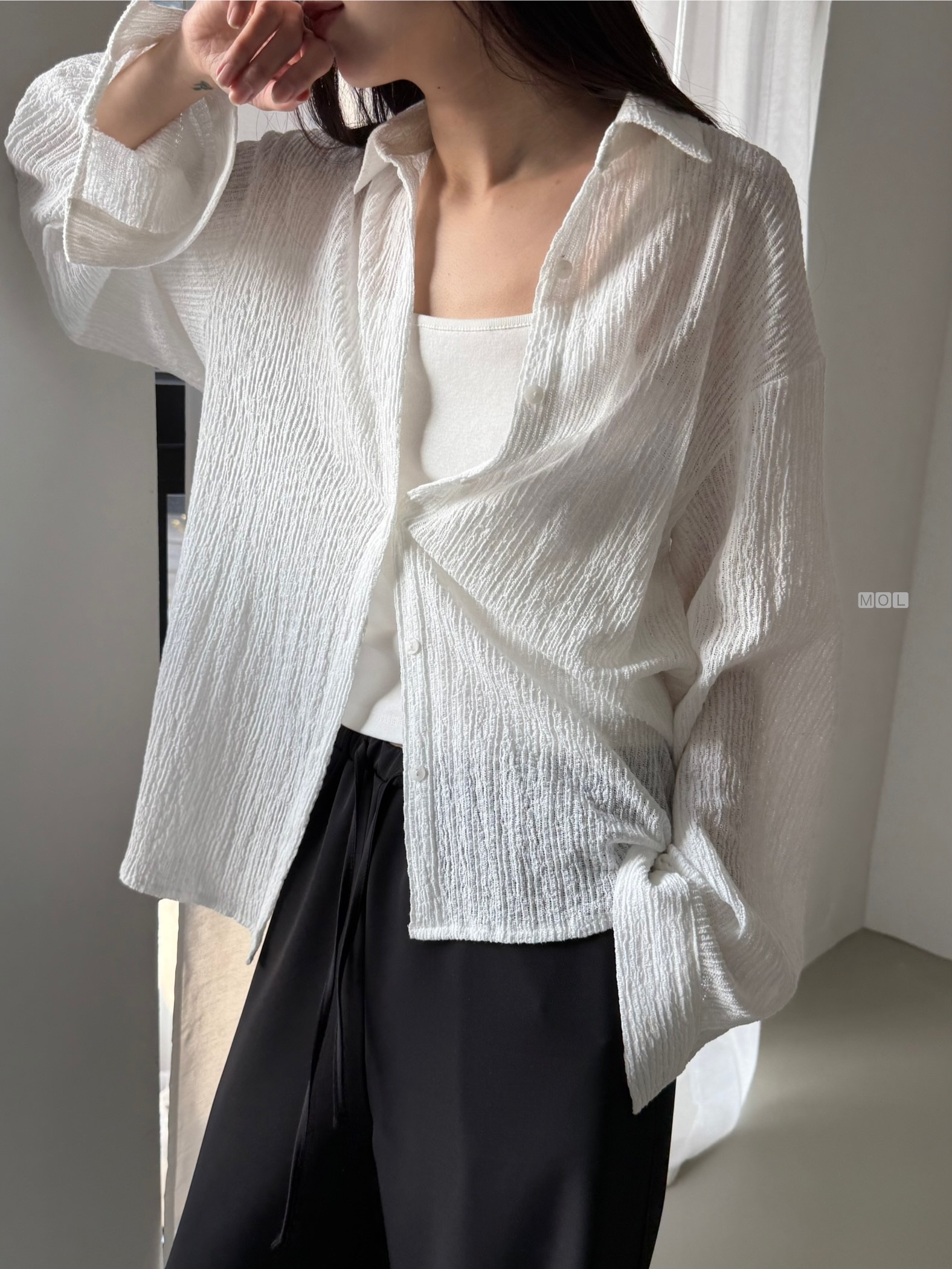 ボタンカラーリンクルオーバーサイズ長袖ブラウス | 詳細画像2