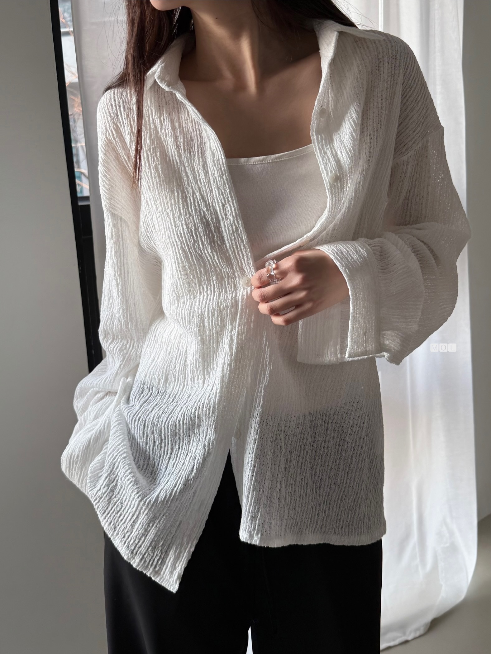 ボタンカラーリンクルオーバーサイズ長袖ブラウス | 詳細画像3