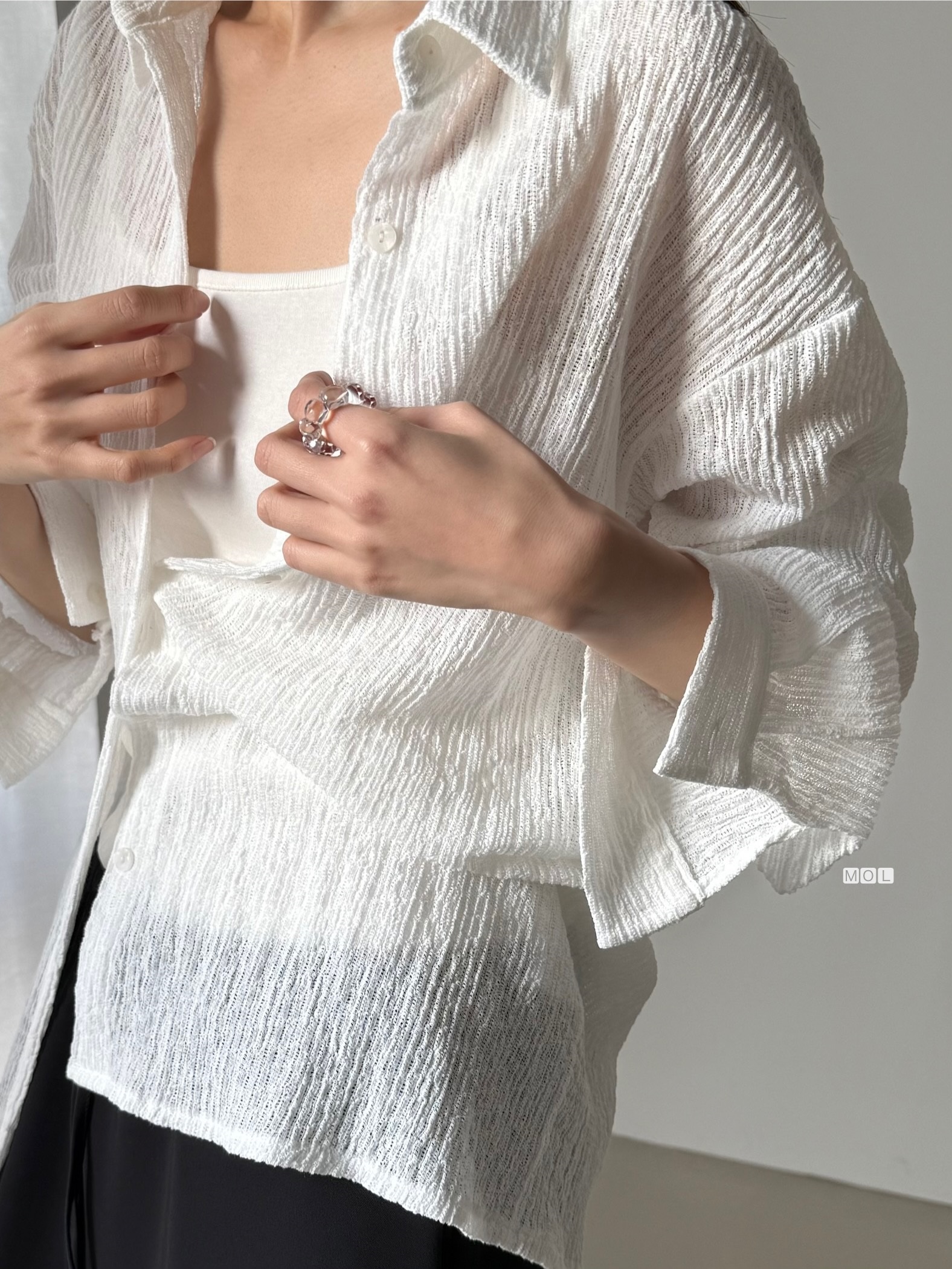 ボタンカラーリンクルオーバーサイズ長袖ブラウス | 詳細画像4