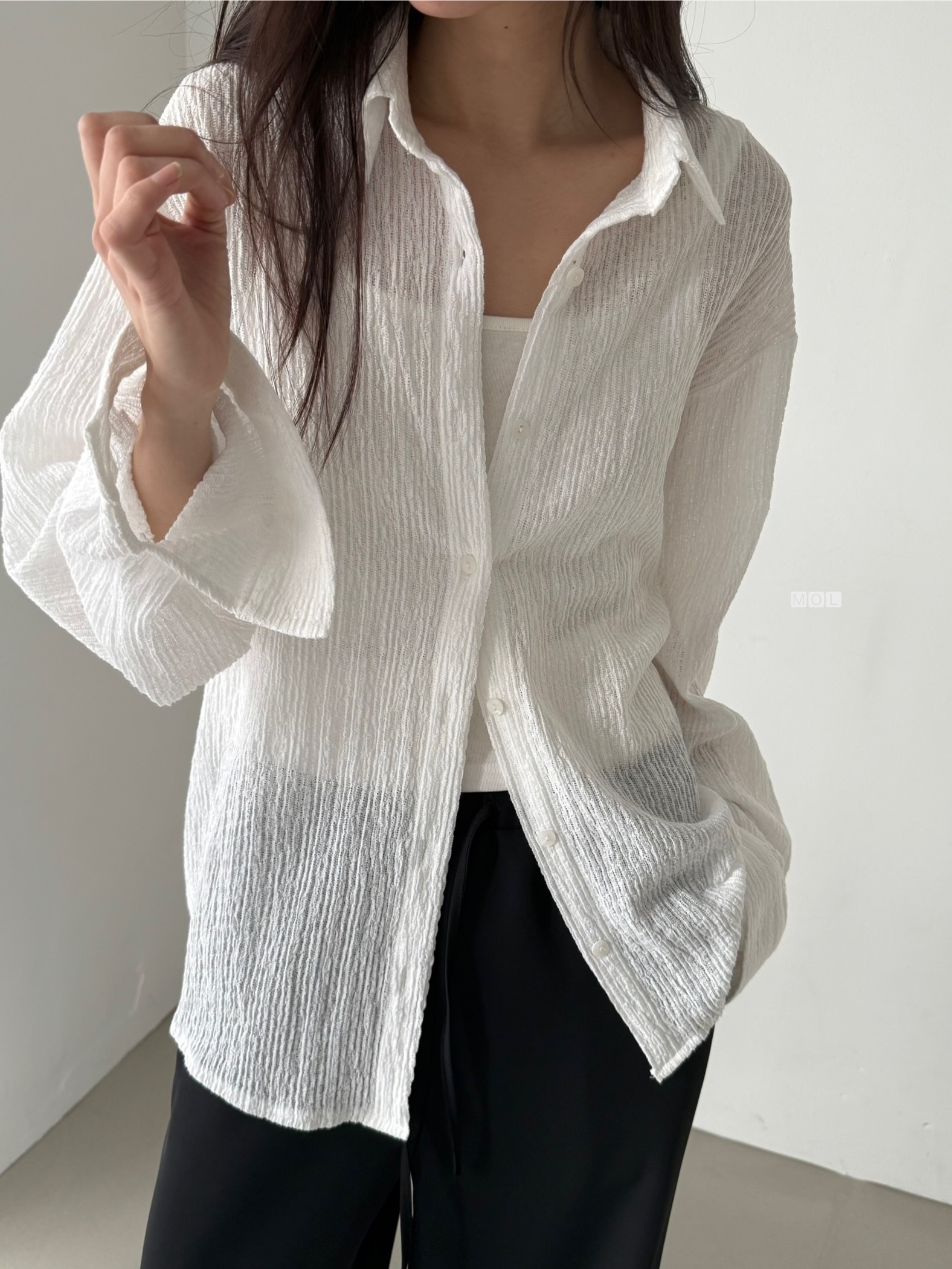 ボタンカラーリンクルオーバーサイズ長袖ブラウス | 詳細画像6