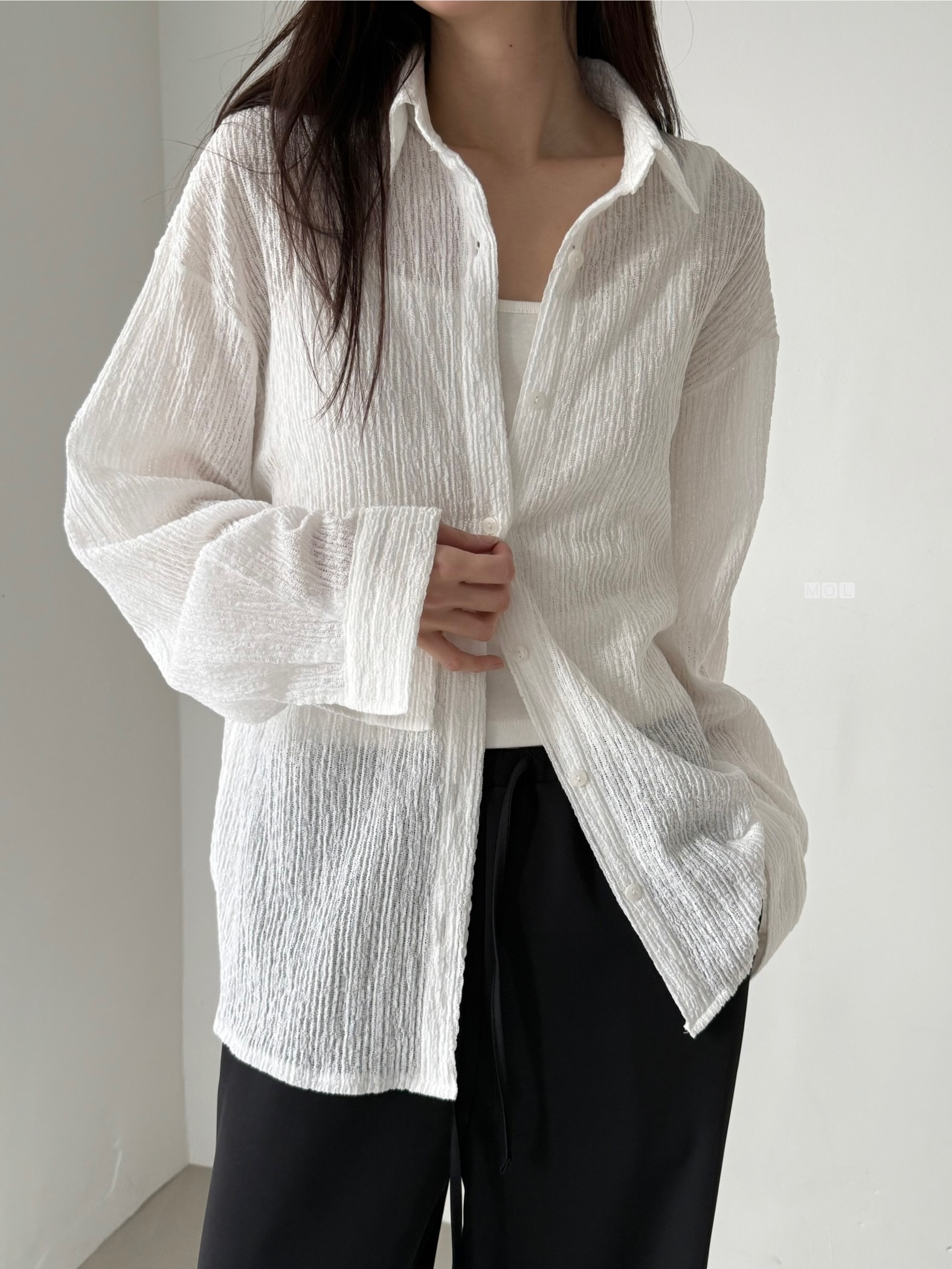 ボタンカラーリンクルオーバーサイズ長袖ブラウス | 詳細画像7