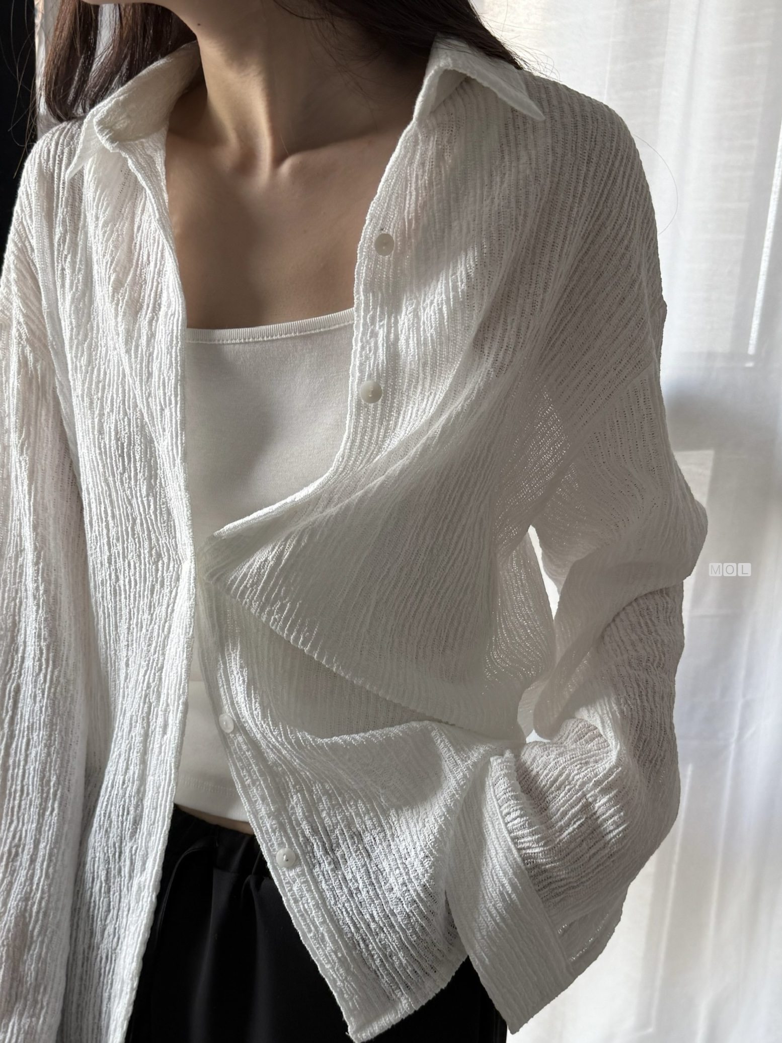 ボタンカラーリンクルオーバーサイズ長袖ブラウス | 詳細画像8