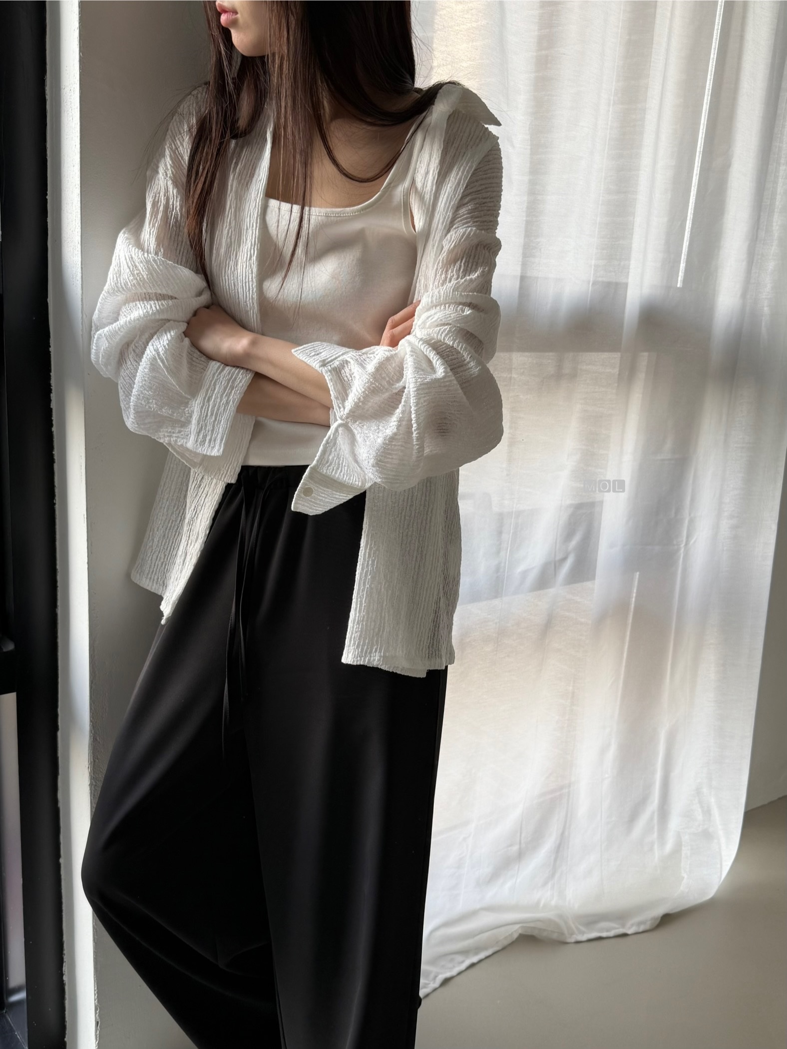 ボタンカラーリンクルオーバーサイズ長袖ブラウス | 詳細画像5