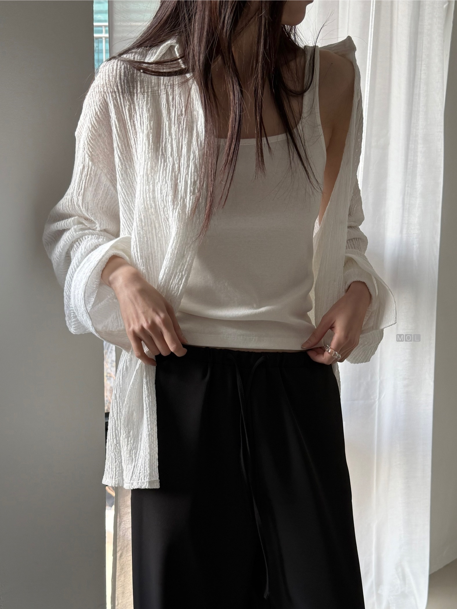 ボタンカラーリンクルオーバーサイズ長袖ブラウス | 詳細画像9