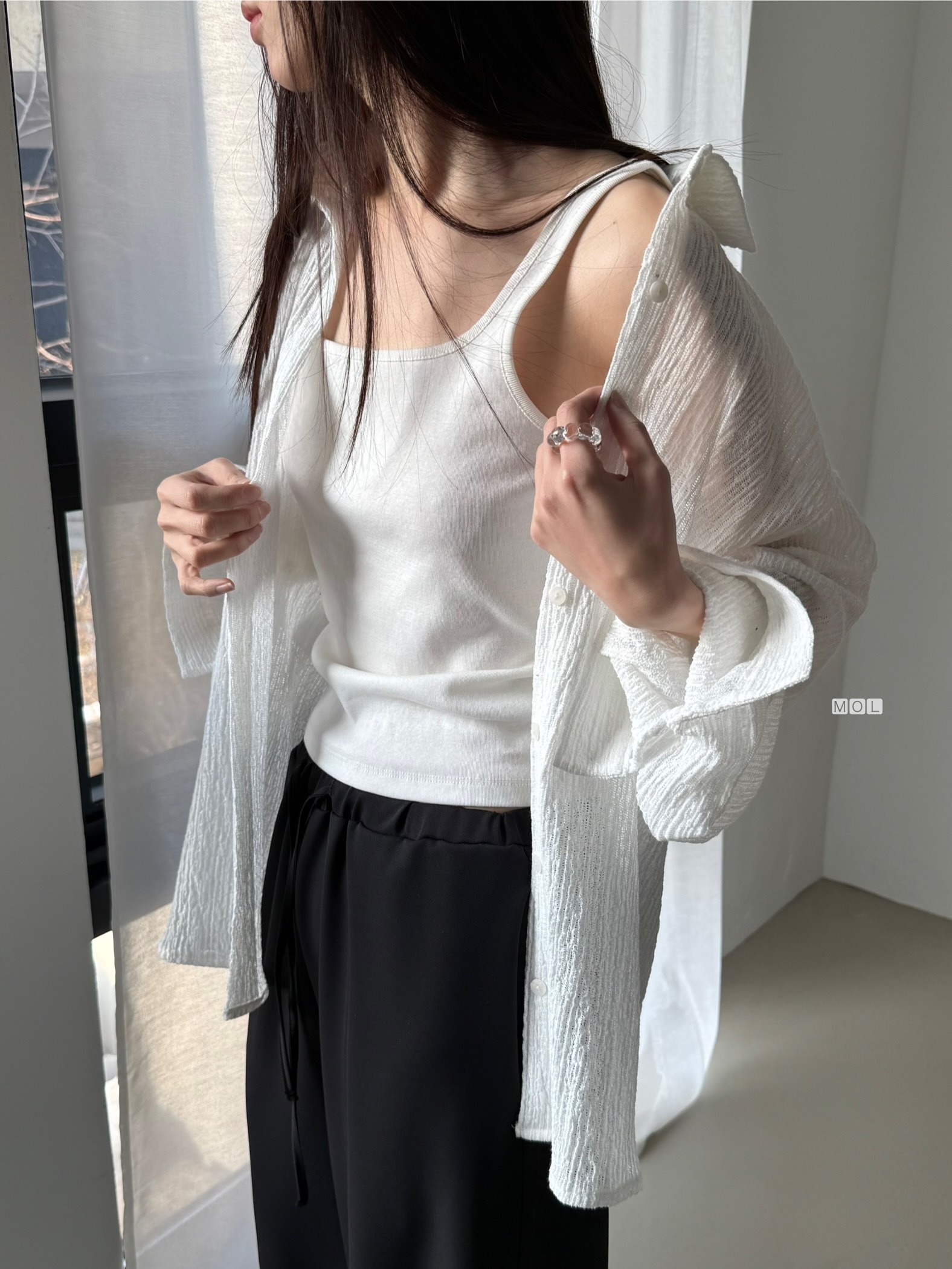 ボタンカラーリンクルオーバーサイズ長袖ブラウス | 詳細画像14