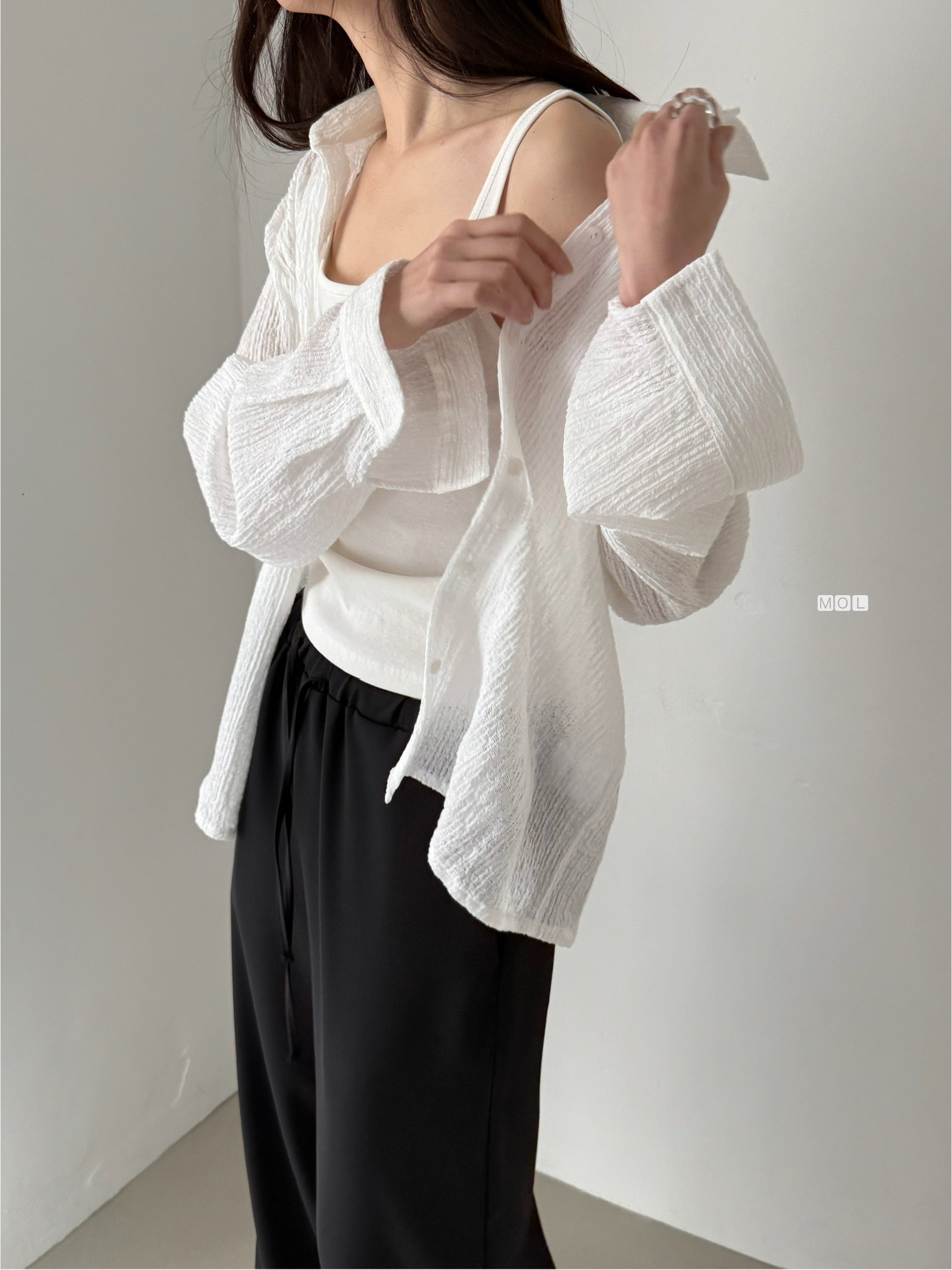 ボタンカラーリンクルオーバーサイズ長袖ブラウス | 詳細画像18