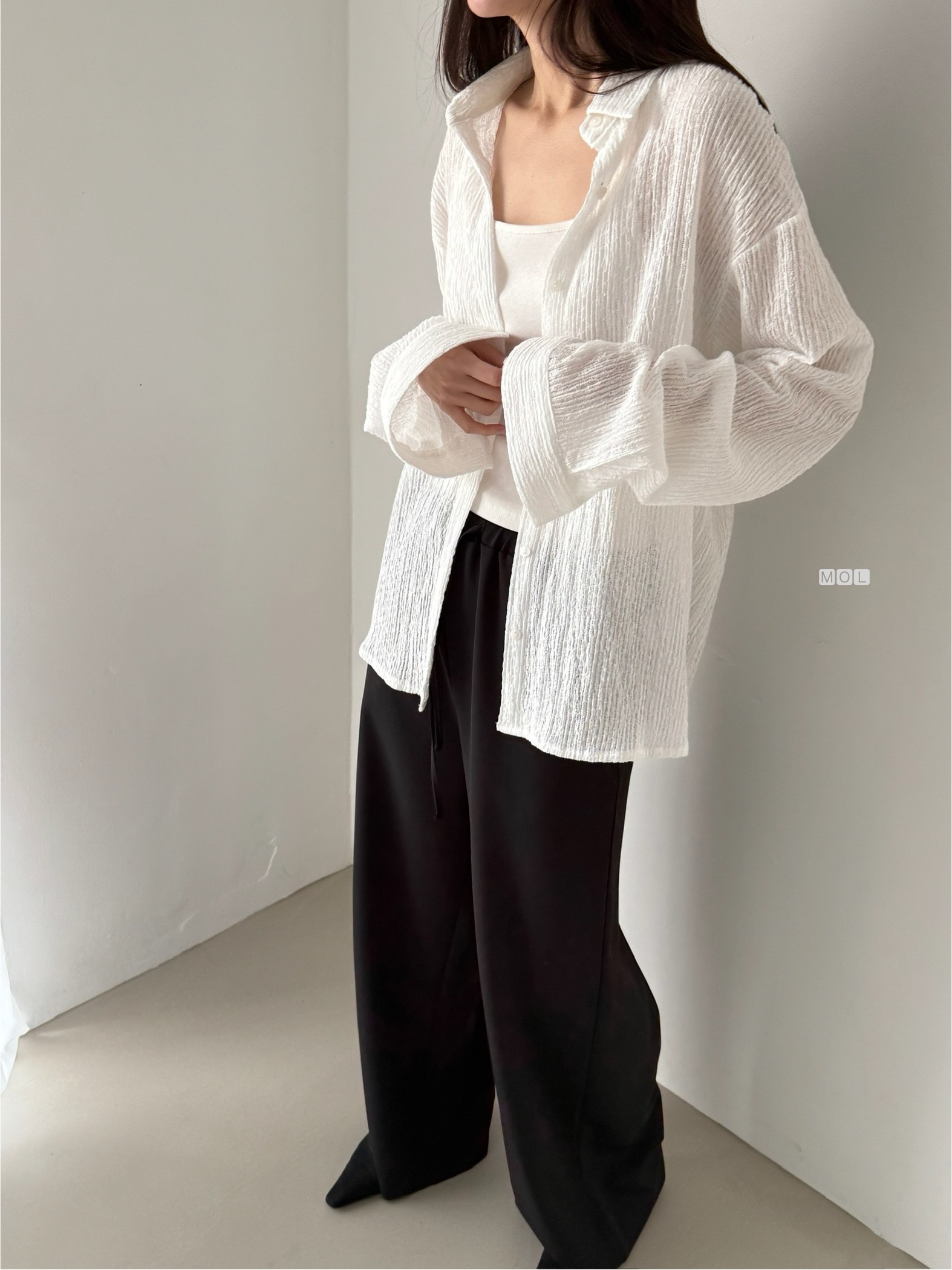 ボタンカラーリンクルオーバーサイズ長袖ブラウス | 詳細画像19