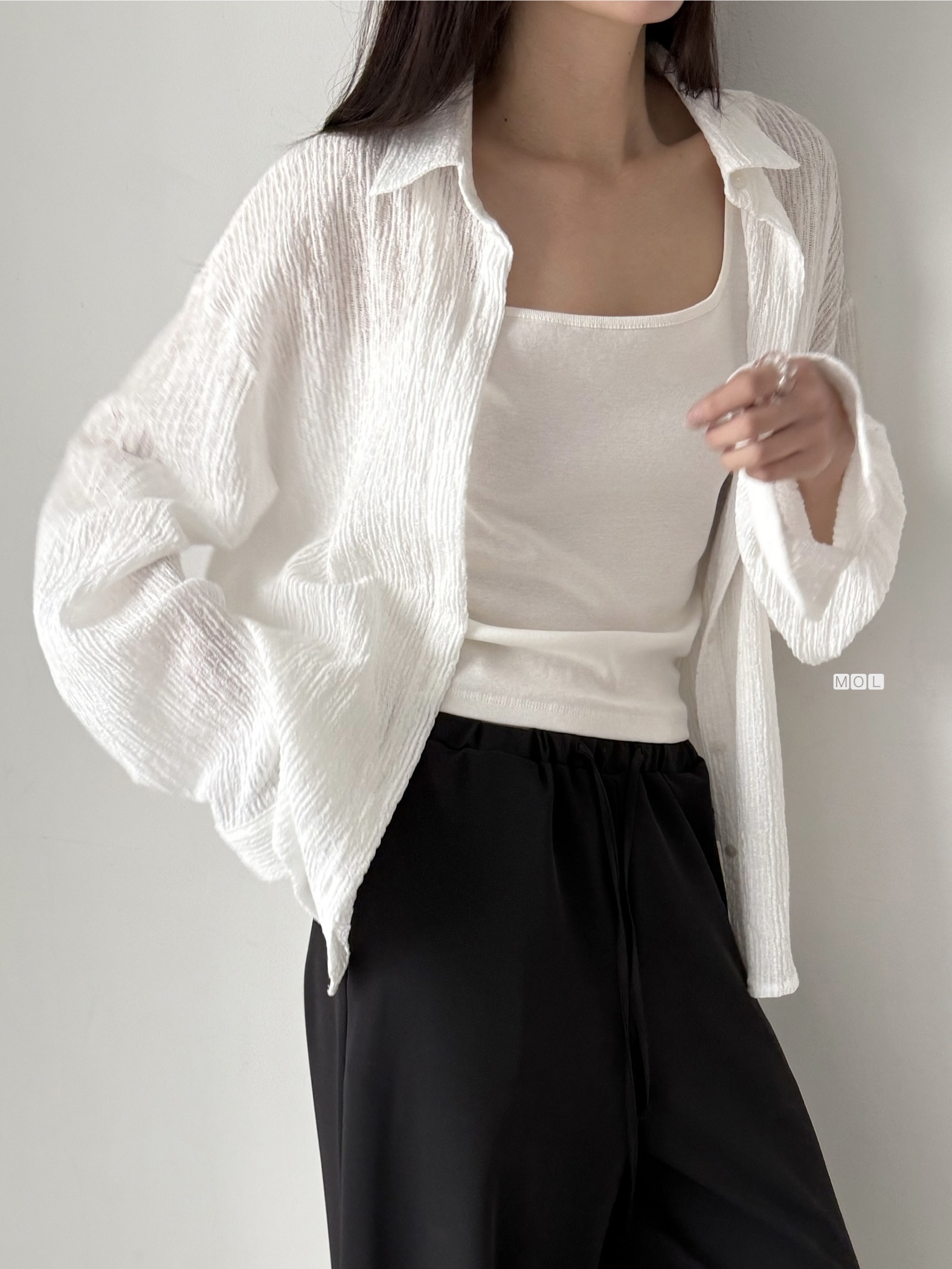 ボタンカラーリンクルオーバーサイズ長袖ブラウス | 詳細画像17