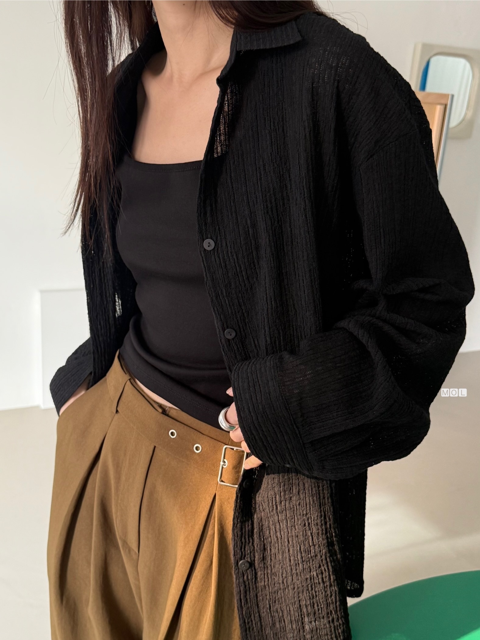 ボタンカラーリンクルオーバーサイズ長袖ブラウス | 詳細画像32