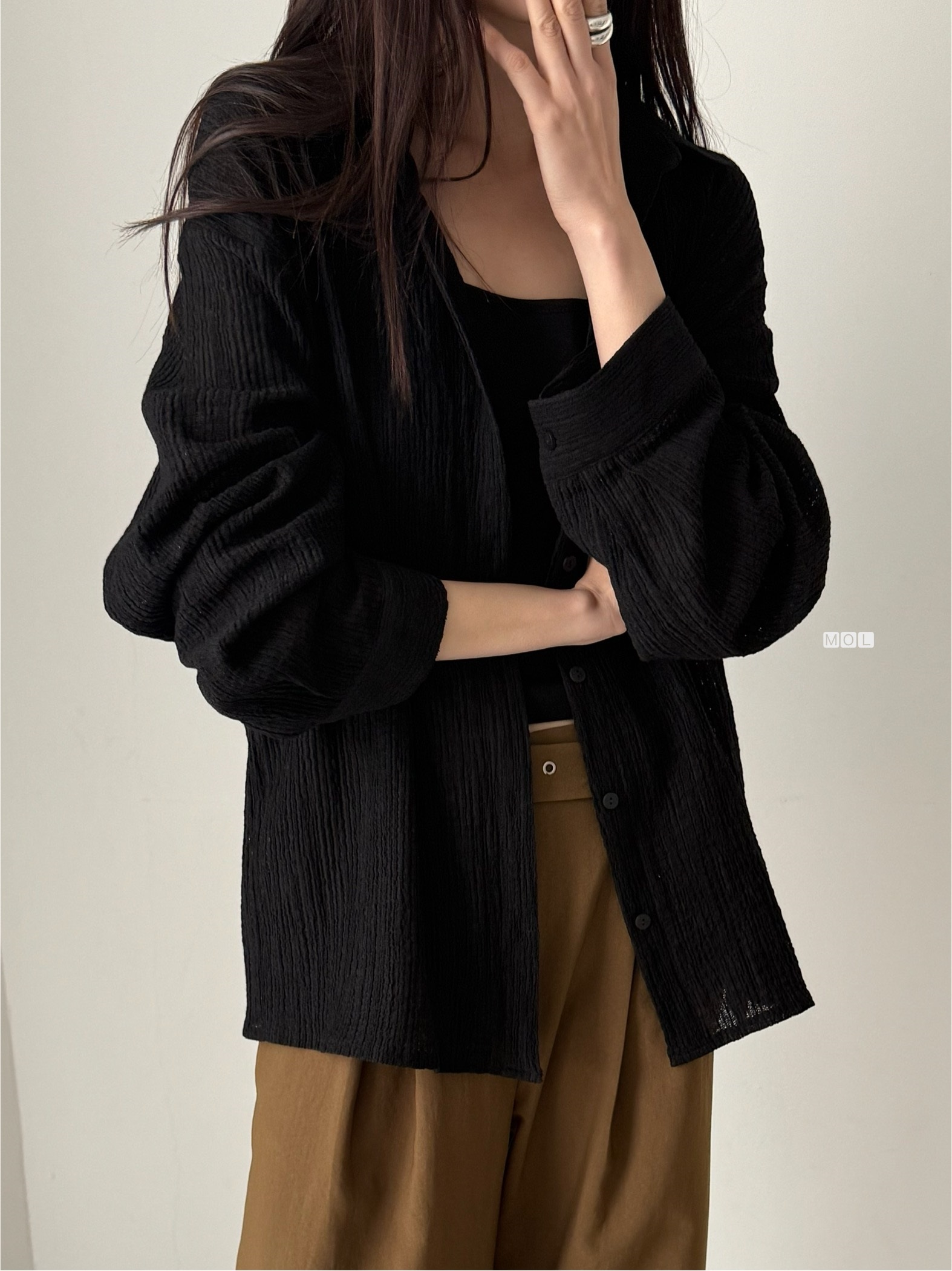 ボタンカラーリンクルオーバーサイズ長袖ブラウス | 詳細画像26