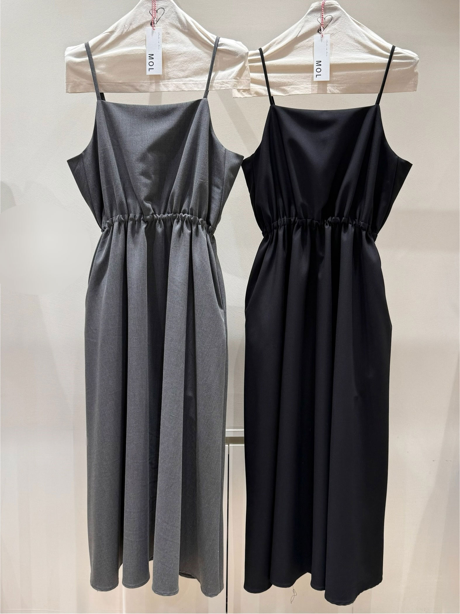 スクエアネックドローストリングウエストゴムパフスリーブIラインフレア無地キャミワンピース | 詳細画像38