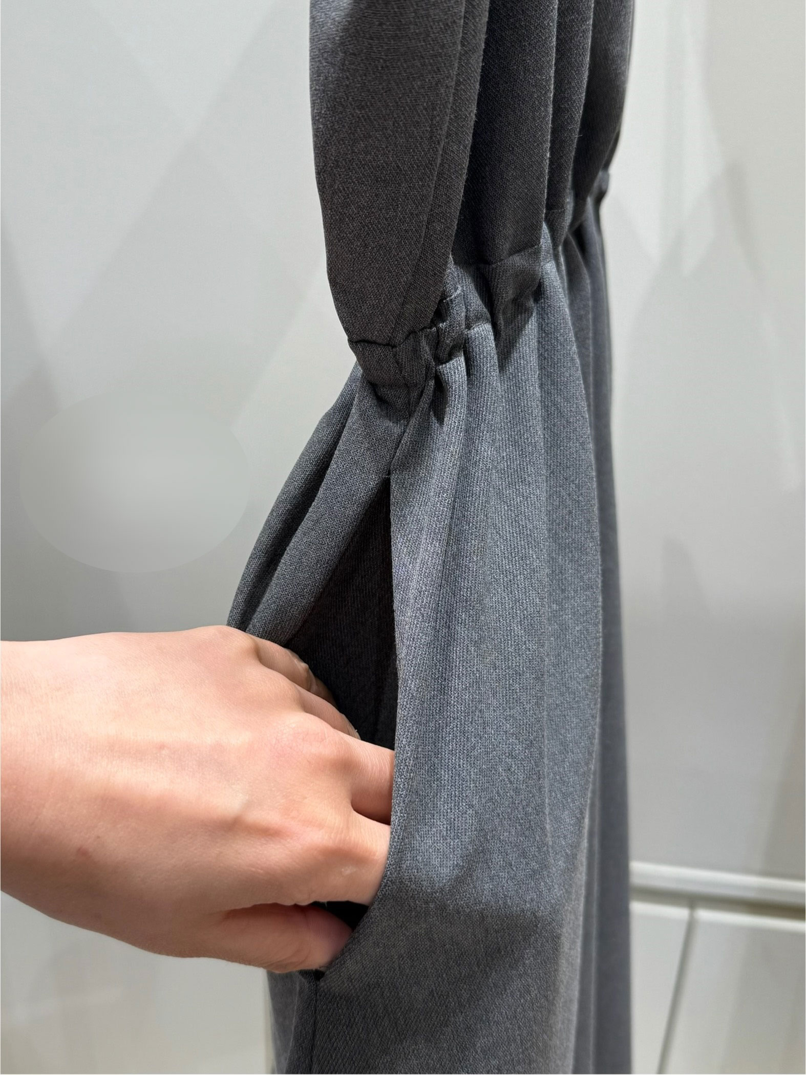 スクエアネックドローストリングウエストゴムパフスリーブIラインフレア無地キャミワンピース | 詳細画像40