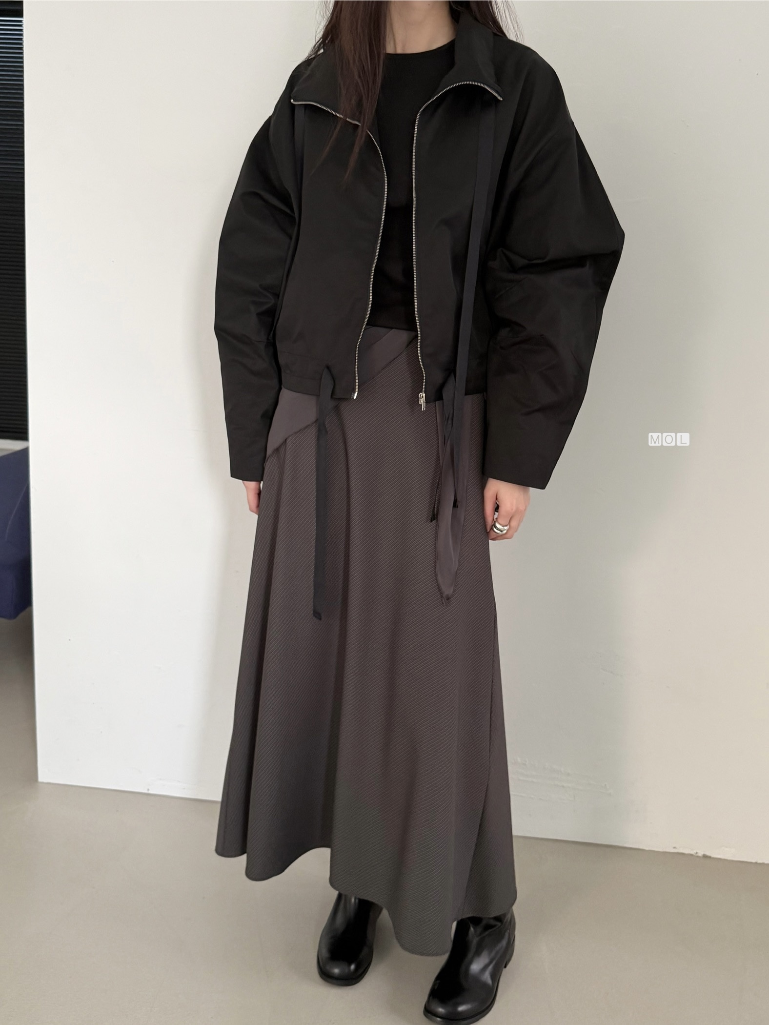 ジップアップドローストリングショートルーズ長袖無地ジャンパー | 詳細画像16