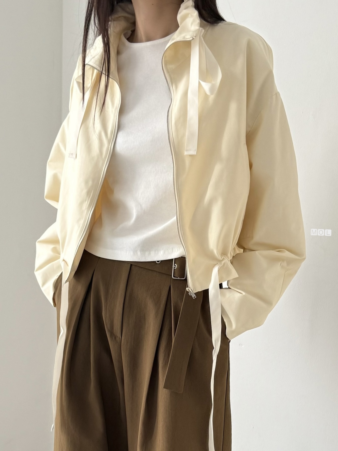 ジップアップドローストリングショートルーズ長袖無地ジャンパー | 詳細画像19