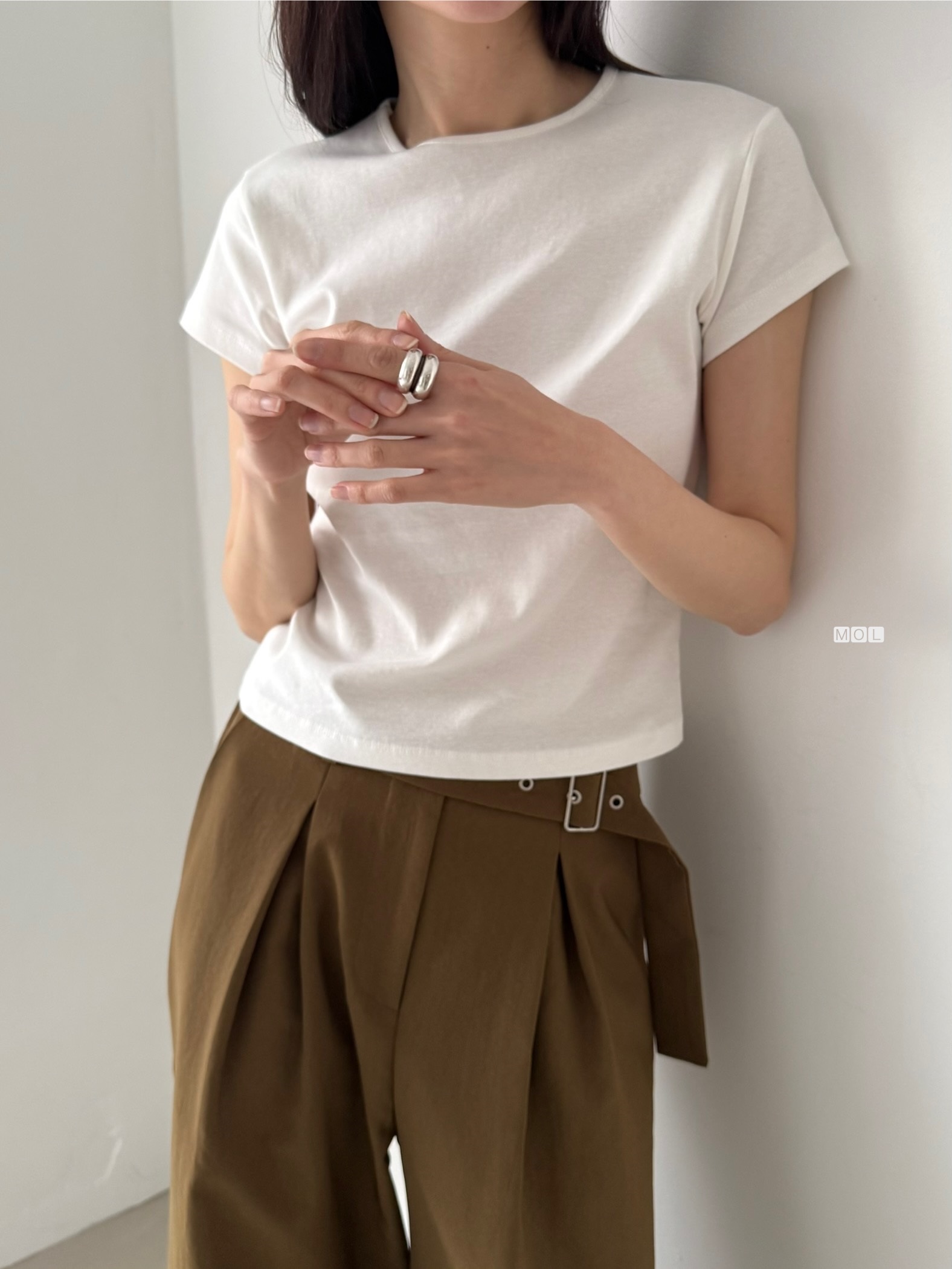 コットンラウンドネック半袖無地Tシャツ | 詳細画像2