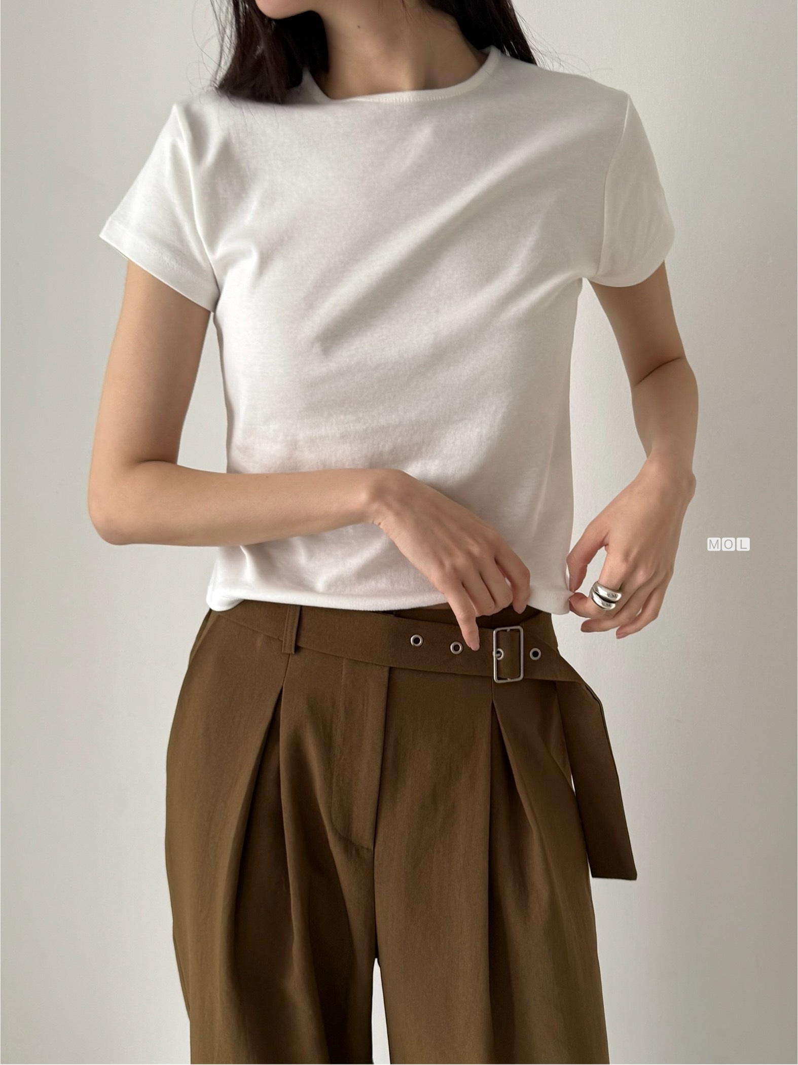 コットンラウンドネック半袖無地Tシャツ | 詳細画像3