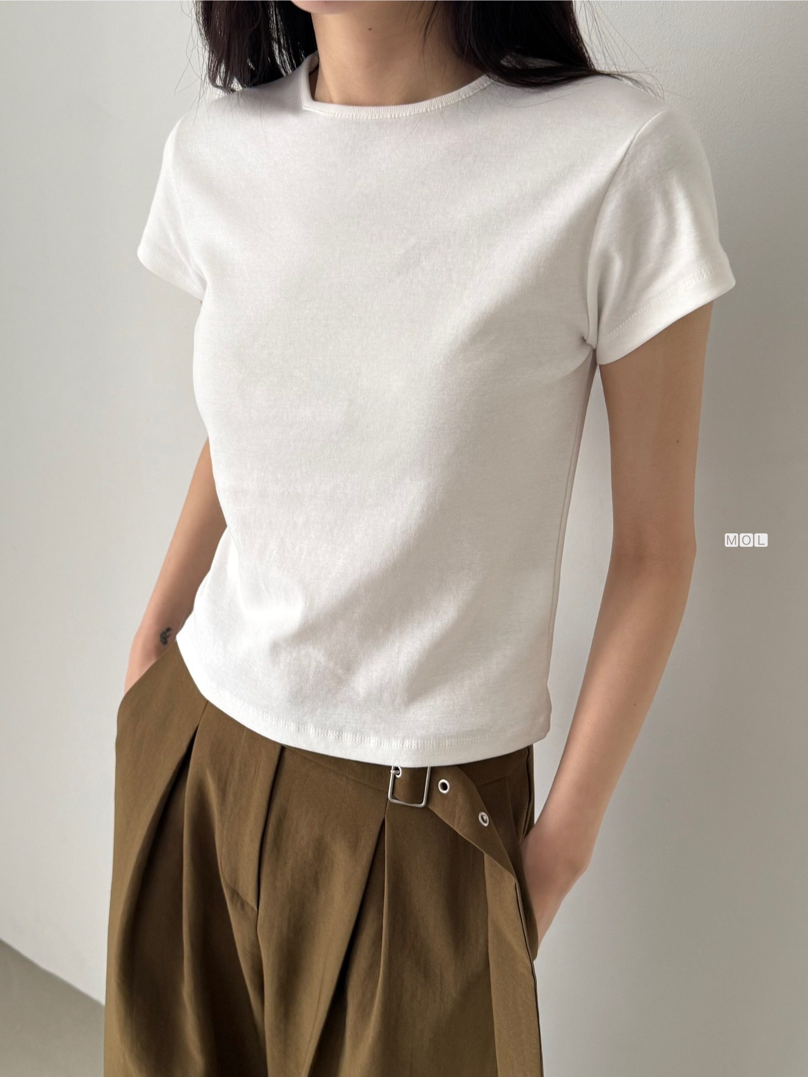 コットンラウンドネック半袖無地Tシャツ | 詳細画像4